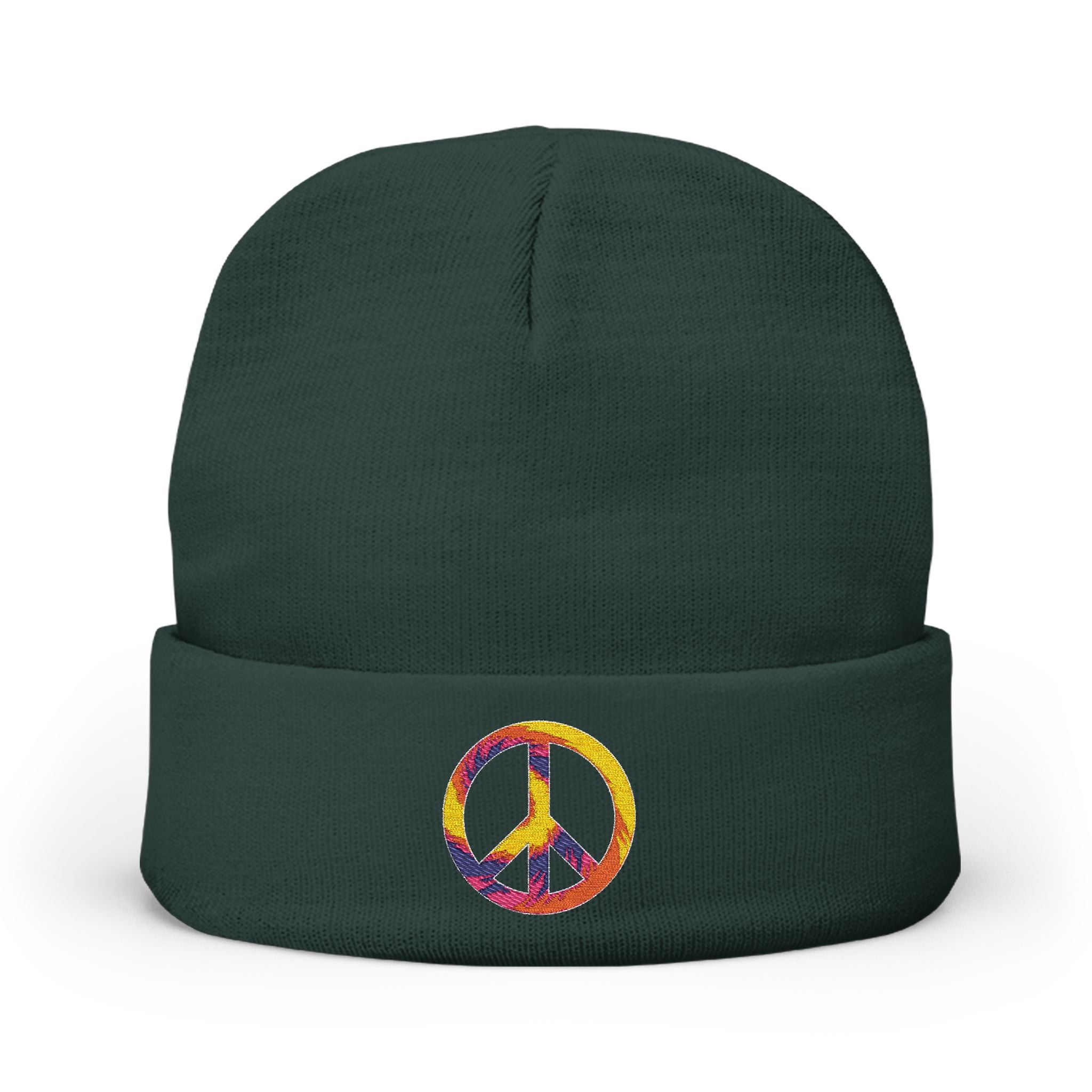 Embroidered Tie-Dye Peace Sign Beanie