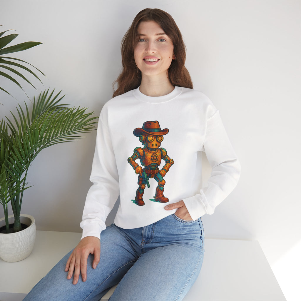 Steampunk Cowboy Robot Crewneck Sweatshirt | Retro Western Robot Artwork
