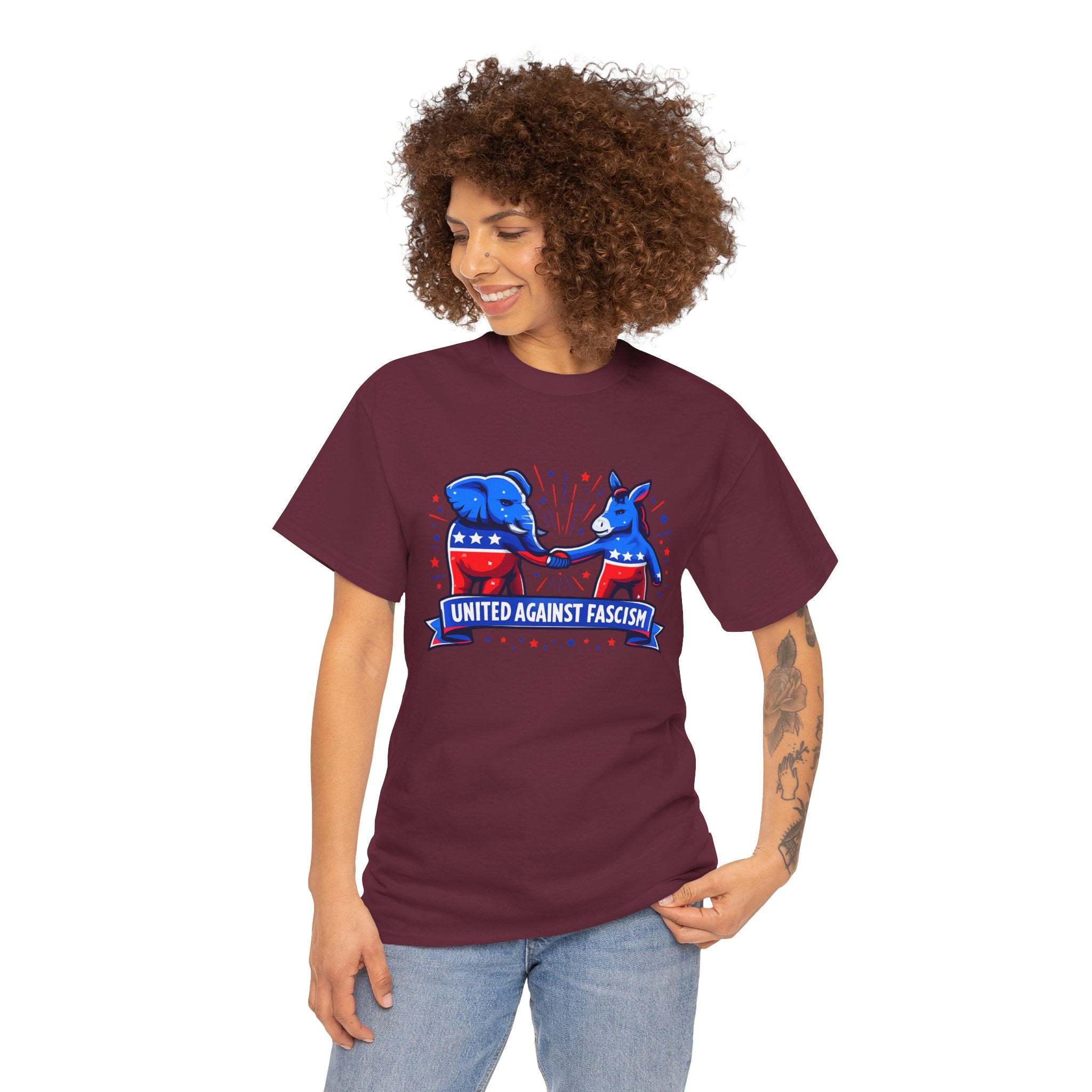 United Against Fascism Democratic Donkey and Republican Elephant T-Shirt