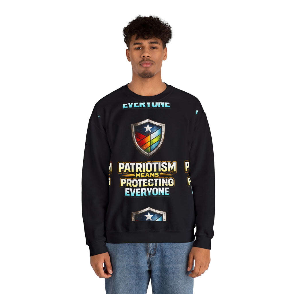 Patriotism Means Protecting Everyone Sweatshirt | Rainbow Shield Flag Design
