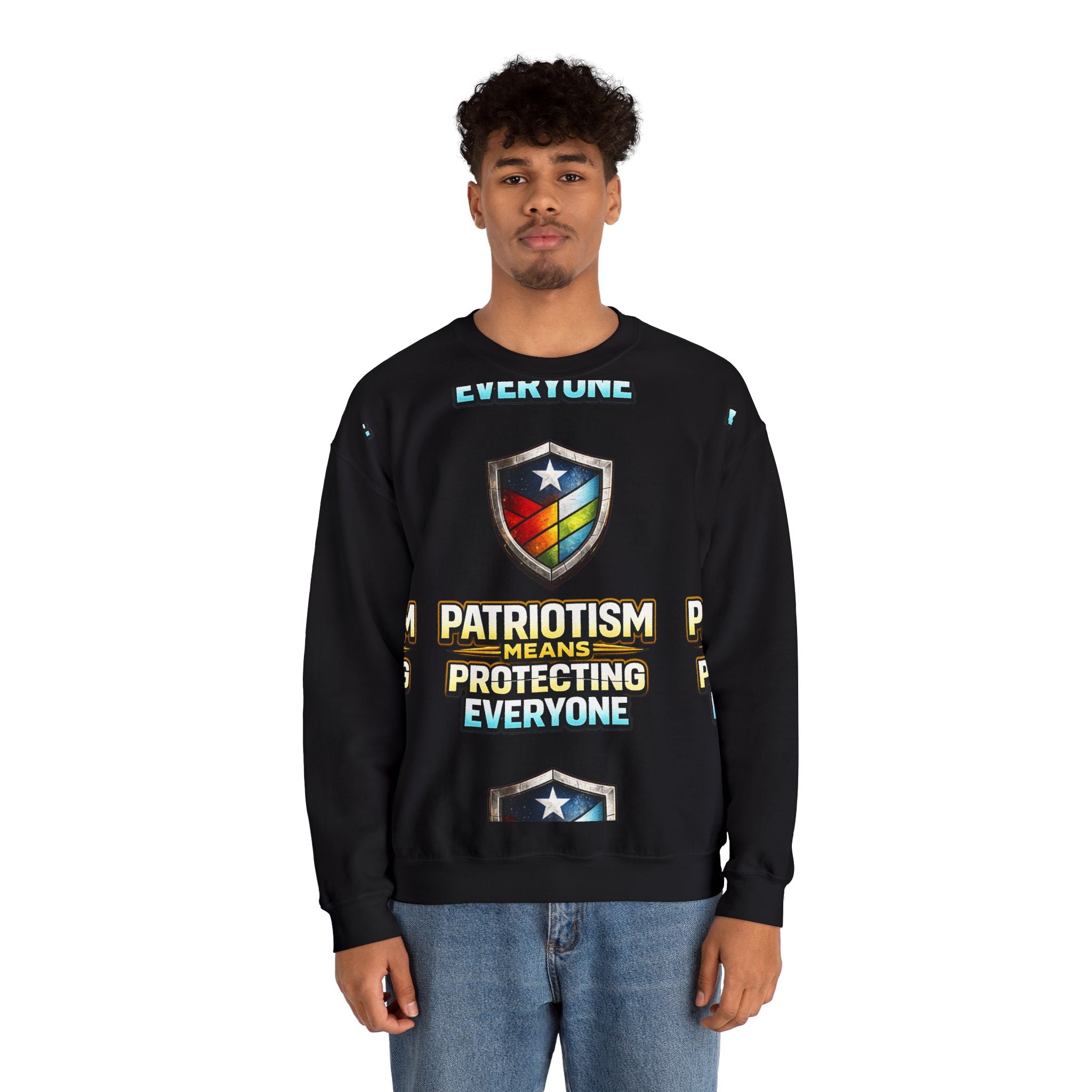 Patriotism Means Protecting Everyone Sweatshirt | Rainbow Shield Flag Design