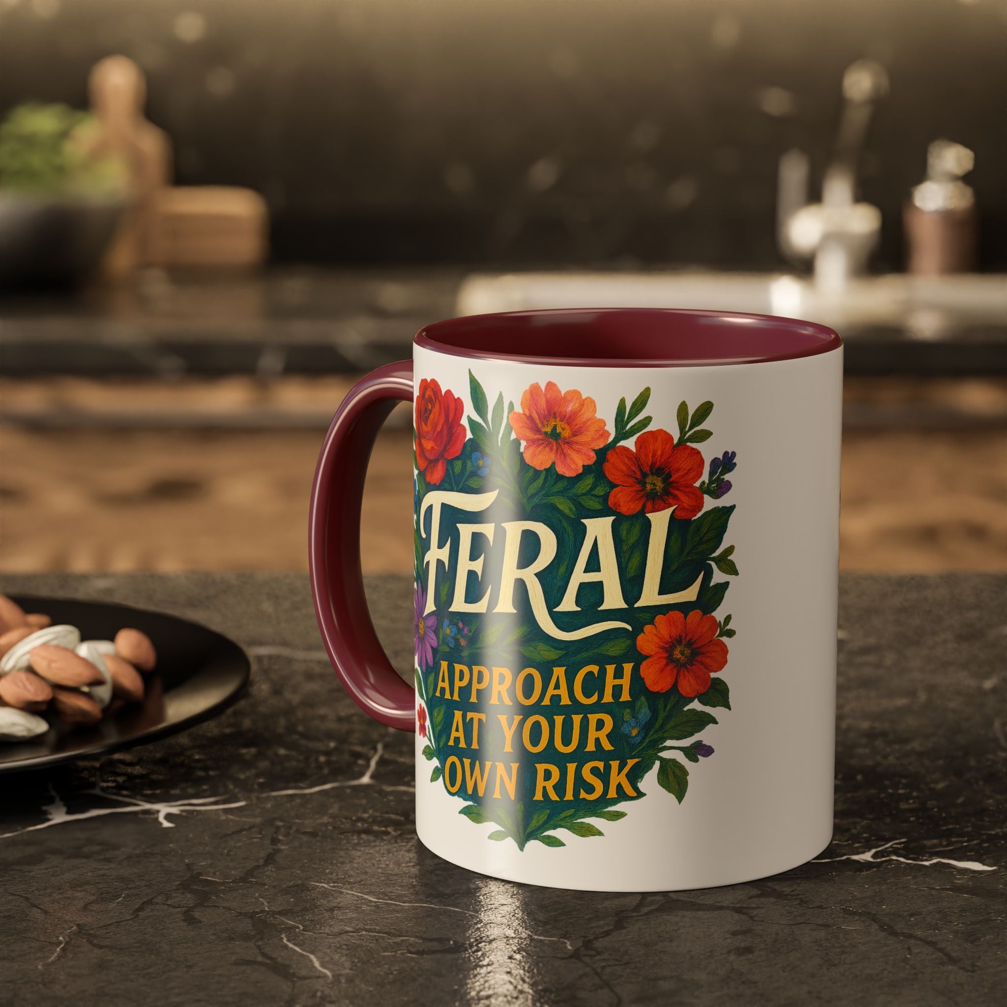 Feral Approach at Your Own Risk Mug | Floral Illustration, Ceramic Coffee Cup
