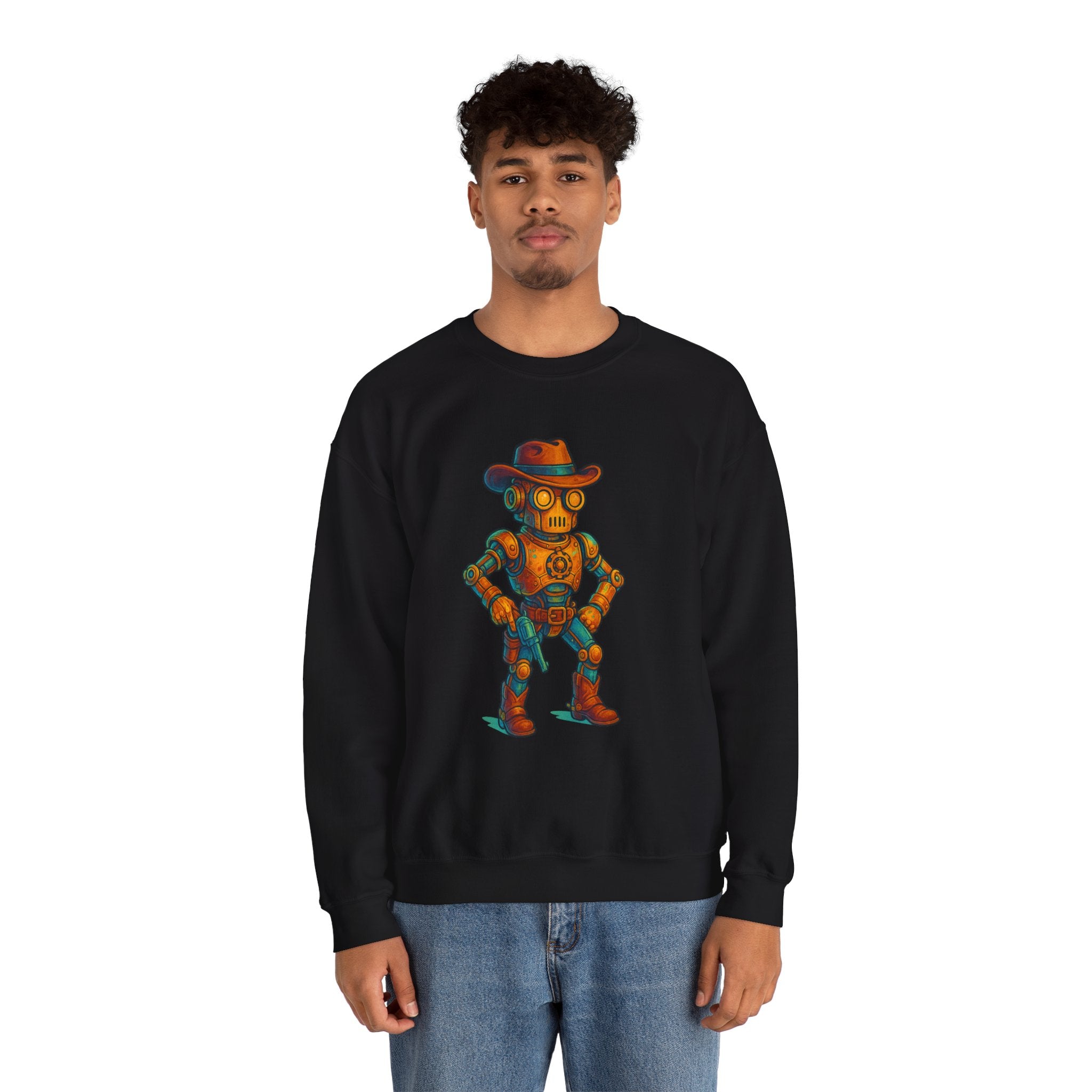 Steampunk Cowboy Robot Crewneck Sweatshirt | Retro Western Robot Artwork