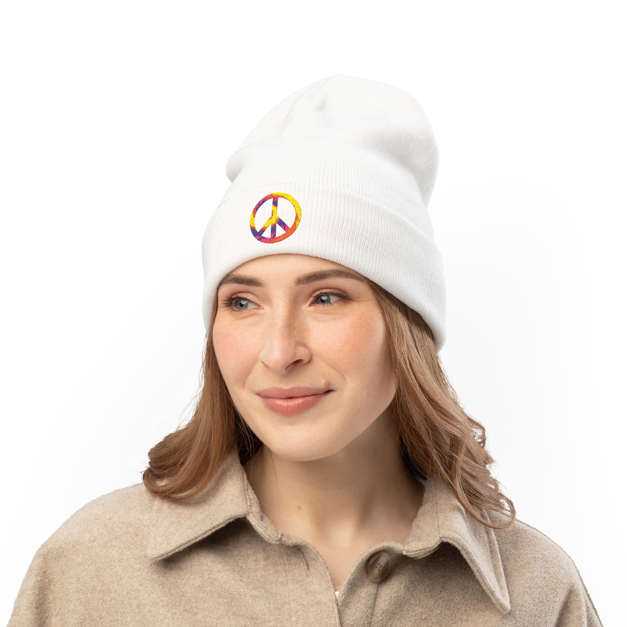 Embroidered Tie-Dye Peace Sign Beanie