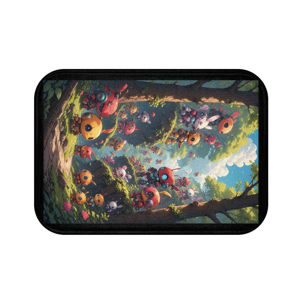 Bath mat Happy Robot Forest Scene | Kawaii Robots, Woodland Path