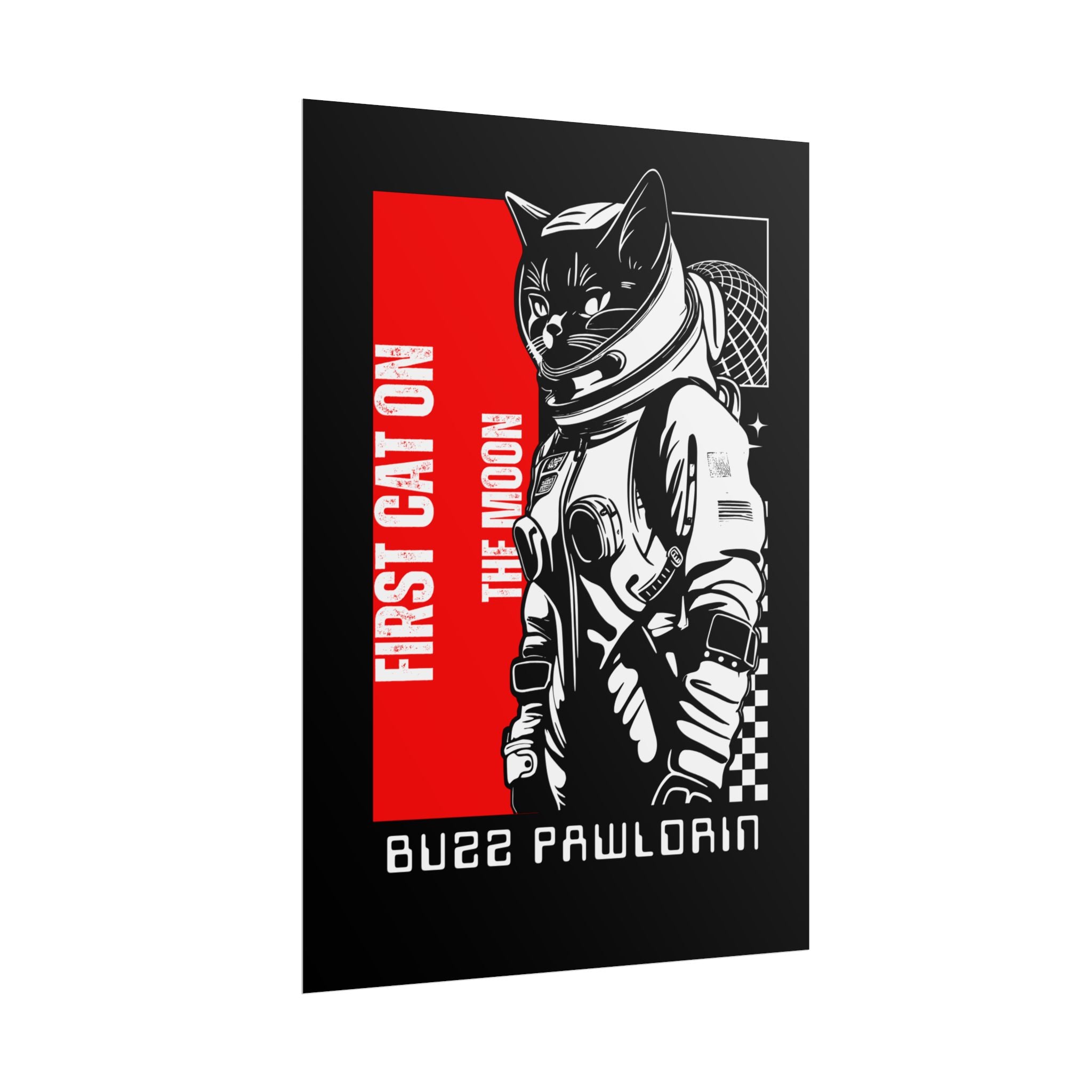 Buzz Pawldrin Cat-Themed Rolled Posters featuring Astronaut Design, Unique Wall Art, First Cat on the Moon