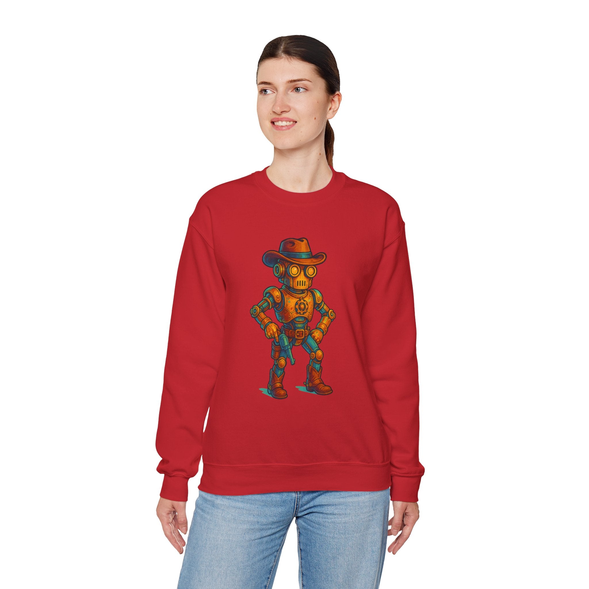 Steampunk Cowboy Robot Crewneck Sweatshirt | Retro Western Robot Artwork