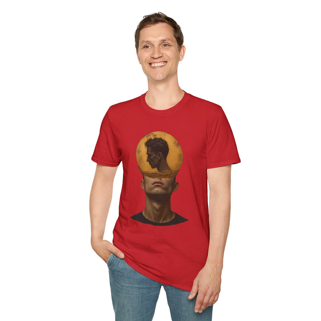 Surreal Double Portrait T-Shirt | Abstract Head Silhouette, Moon Circle