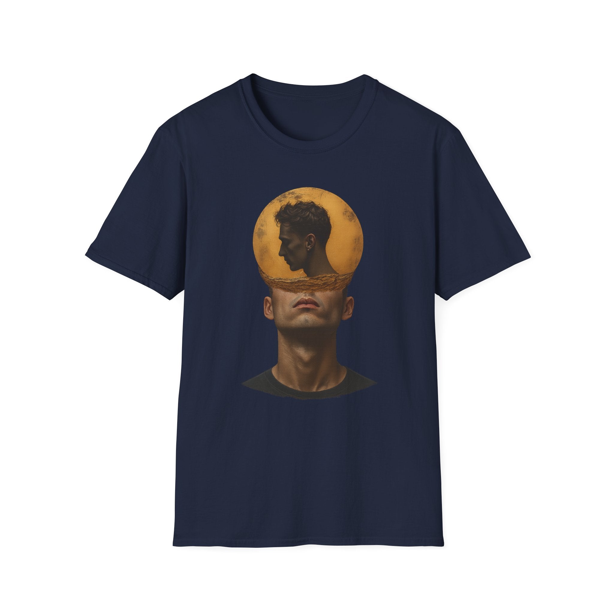 Surreal Double Portrait T-Shirt | Abstract Head Silhouette, Moon Circle