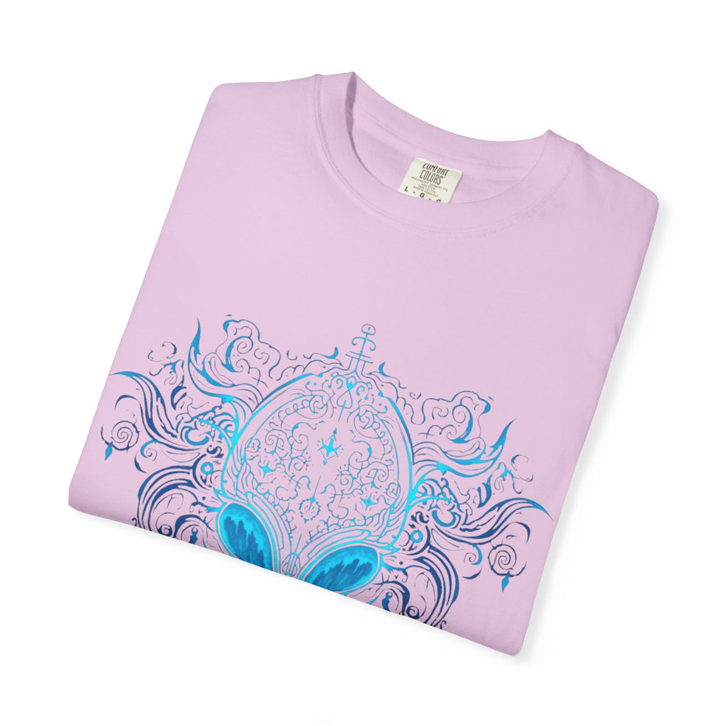 Alien Mask Ornate chinoiserie Blue T-Shirt | Mystical Alien Face Tee