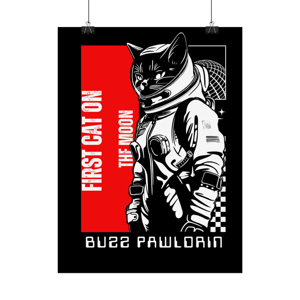 Buzz Pawldrin Cat-Themed Rolled Posters featuring Astronaut Design, Unique Wall Art, First Cat on the Moon
