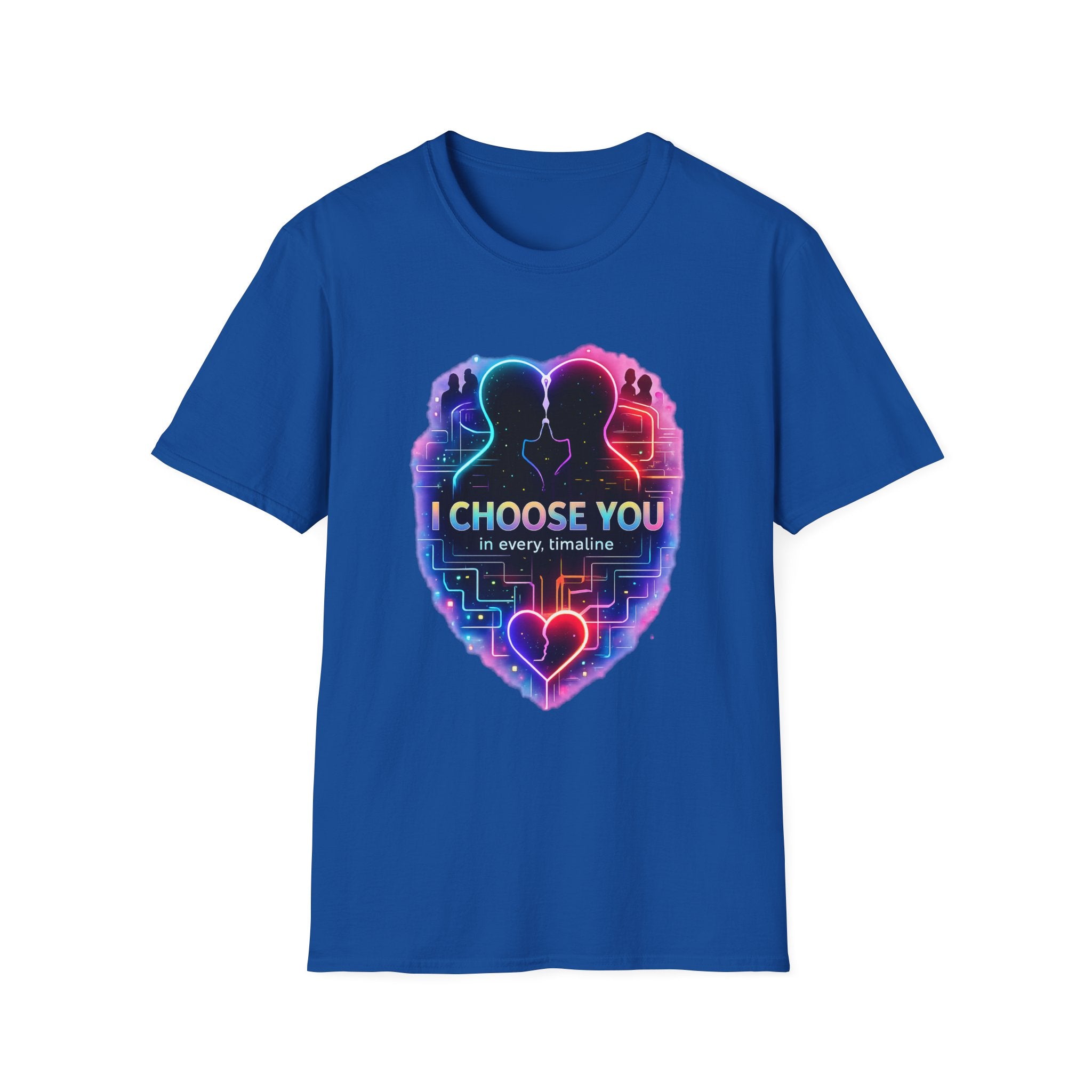 I Choose You  in Every Timeline silhouette heart T-Shirt | Neon LBGTQ couple, love phrase