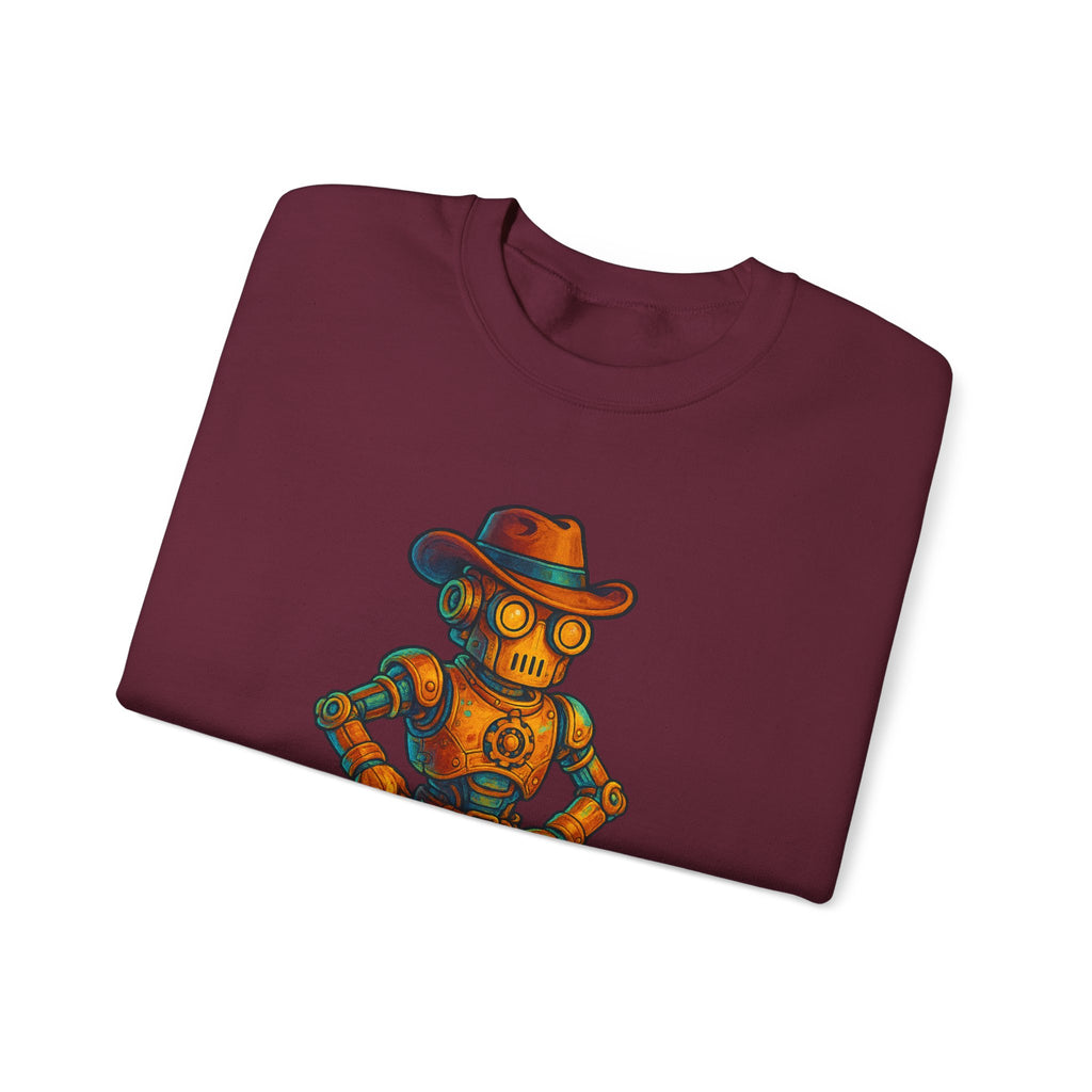 Steampunk Cowboy Robot Crewneck Sweatshirt | Retro Western Robot Artwork