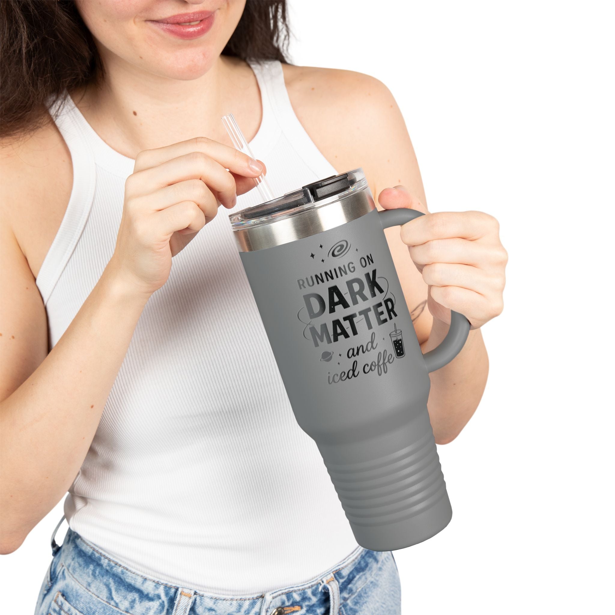 Running on Dark Matter and Iced Coffee 40oz Travel Mug perfect gift for science lovers