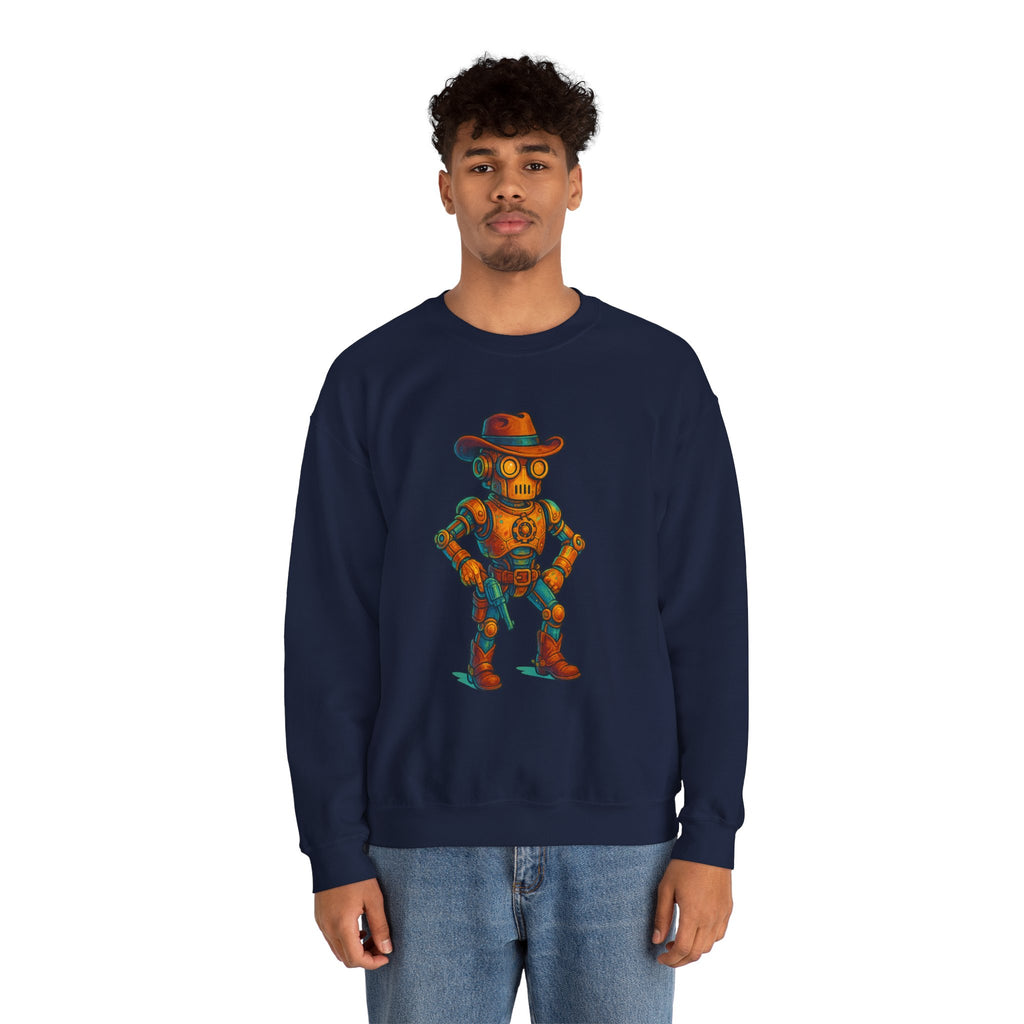 Steampunk Cowboy Robot Crewneck Sweatshirt | Retro Western Robot Artwork