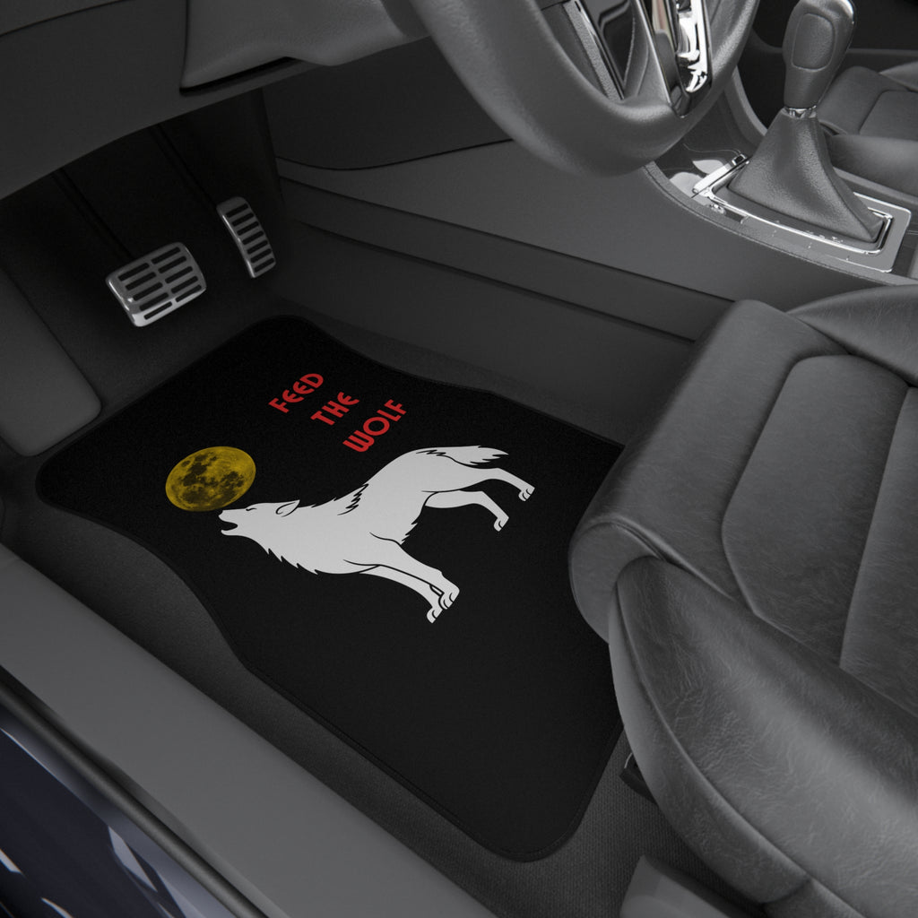 Howling Wolf with Moon car mats | Feed the Wolf floor mats (set of 4)