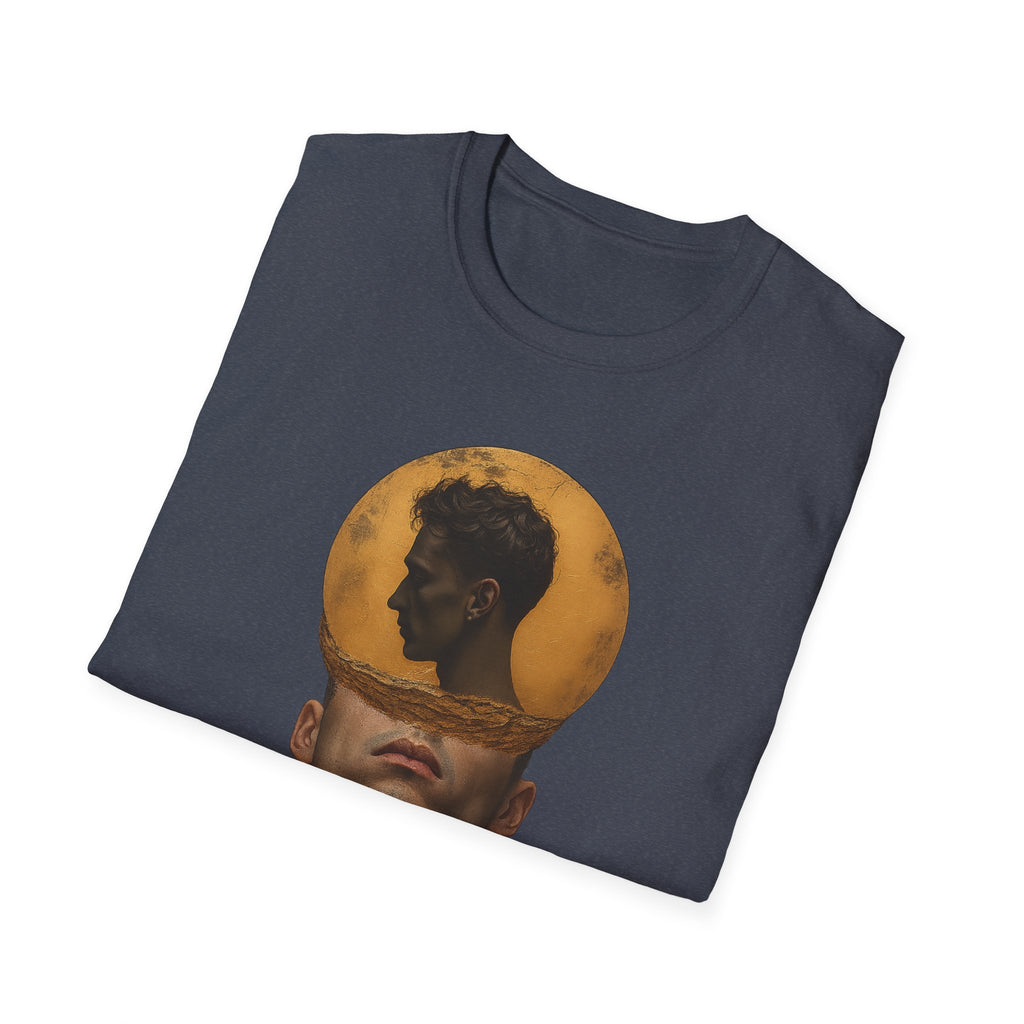 Surreal Double Portrait T-Shirt | Abstract Head Silhouette, Moon Circle
