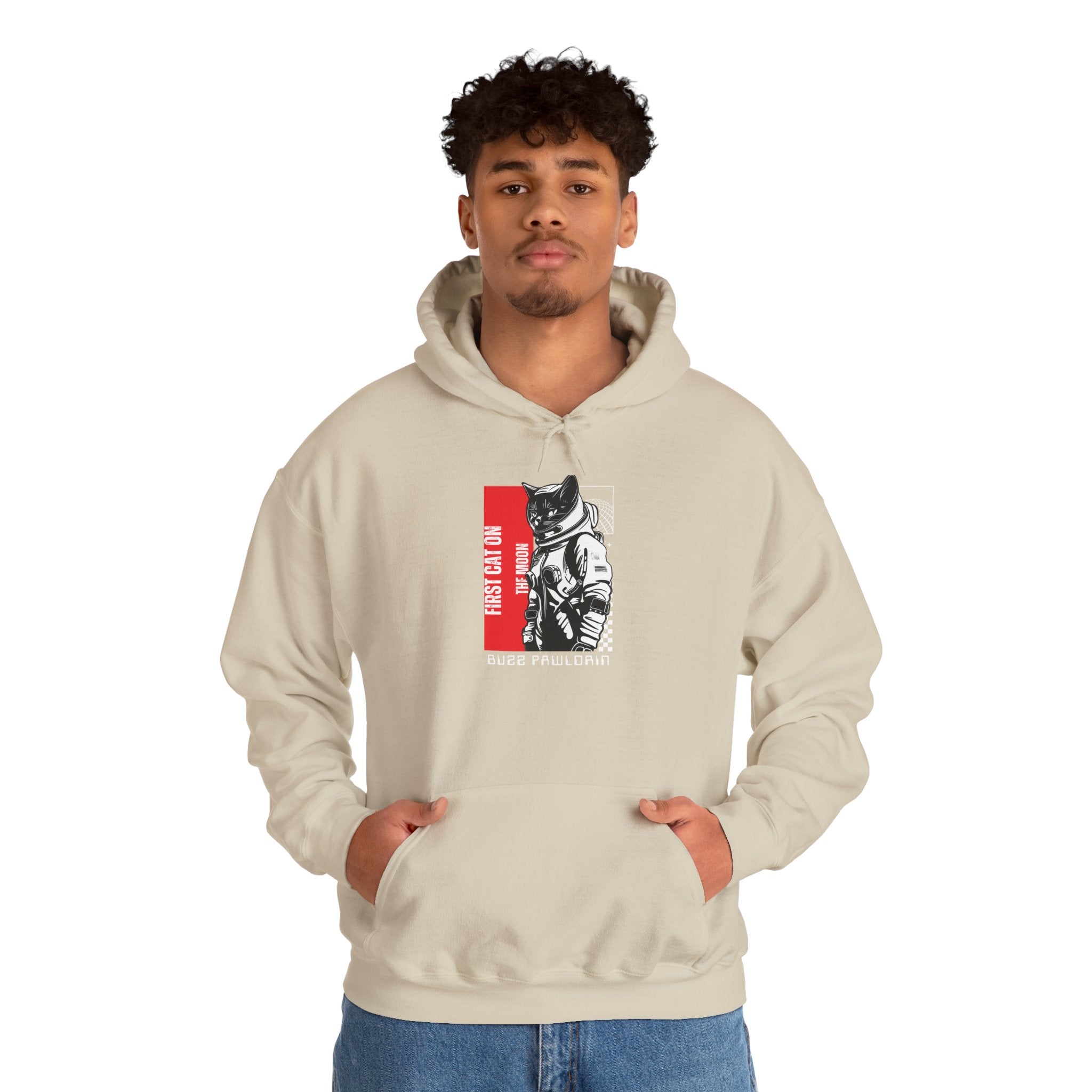First Cat on the Moon Buzz Pawldrin Astronaut Graphic Unisex Hoodie,