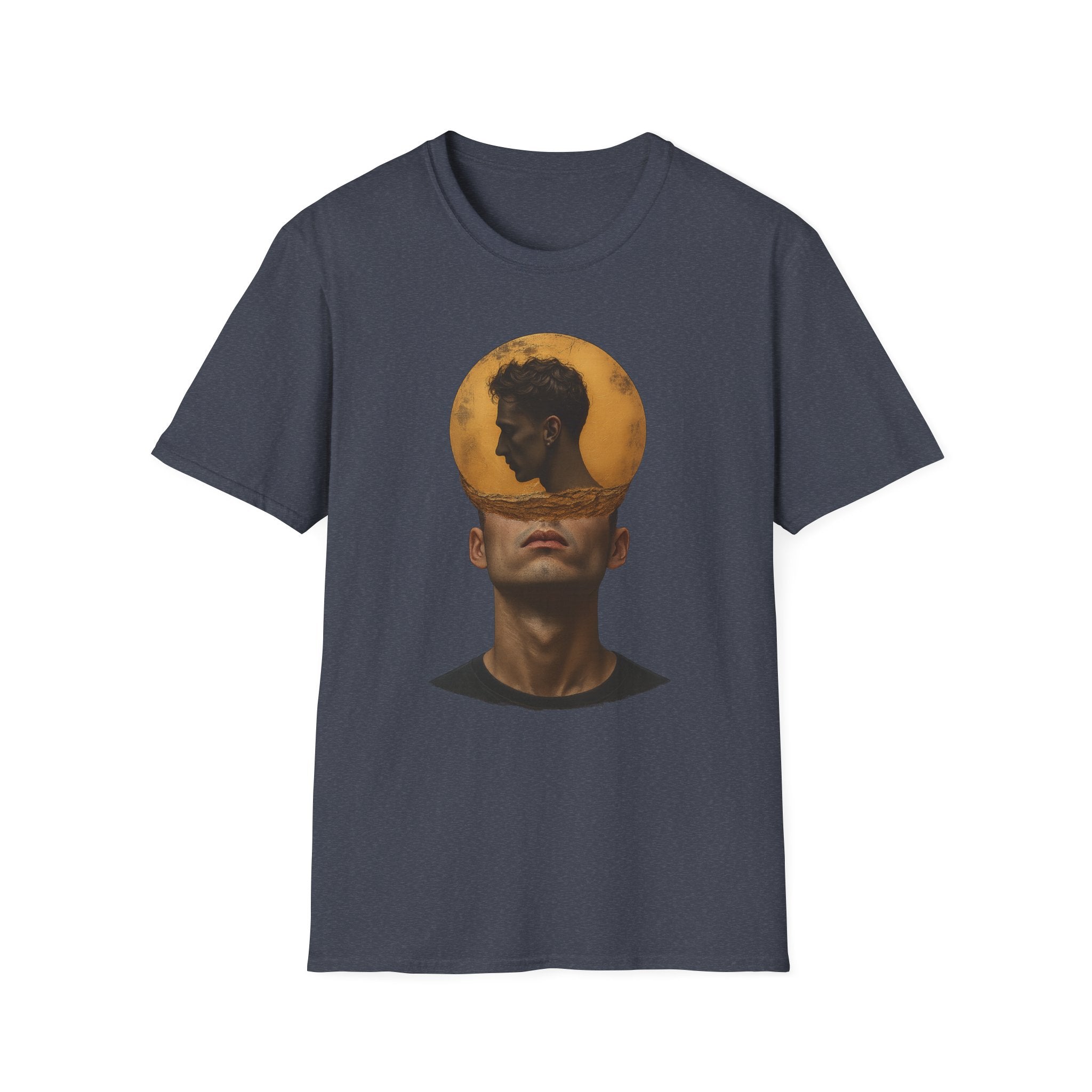 Surreal Double Portrait T-Shirt | Abstract Head Silhouette, Moon Circle