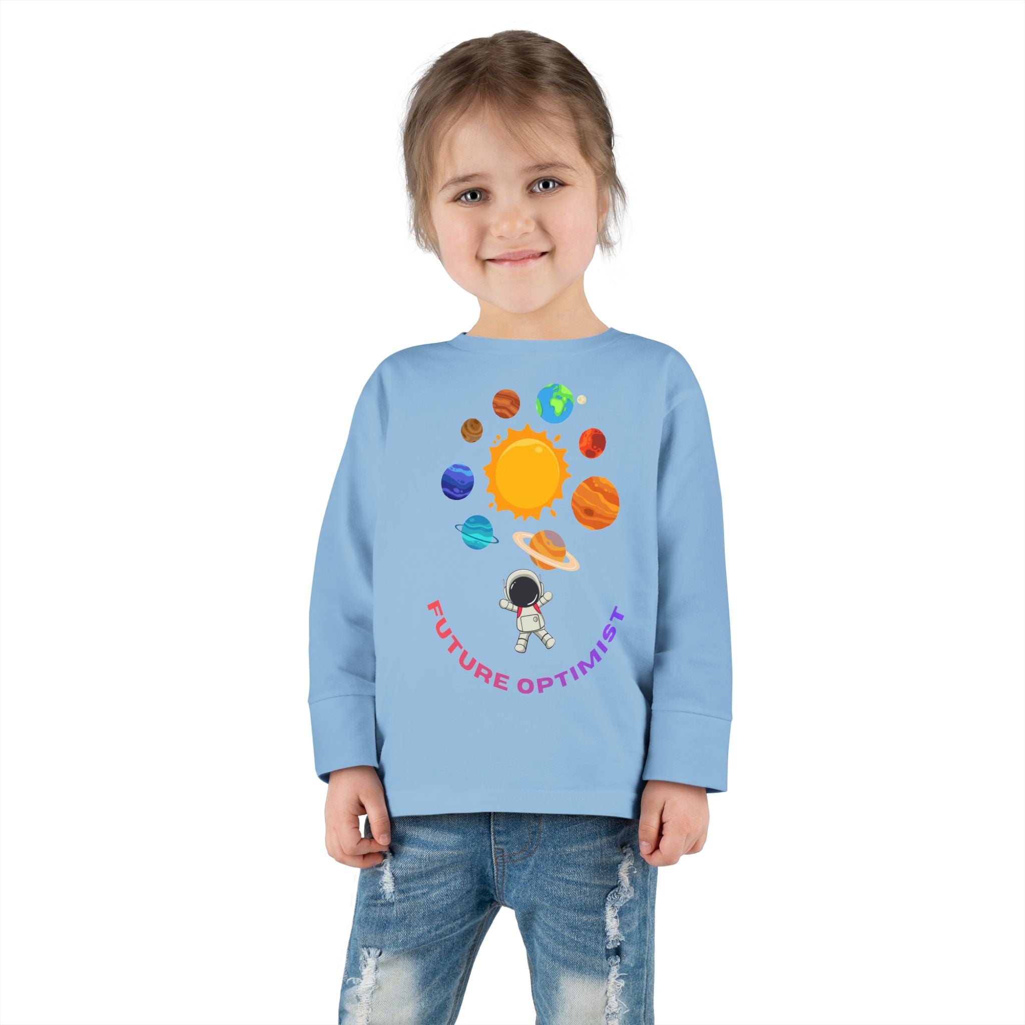 Future Optimist Astronaut toddler long sleeve tee | Solar System planets design