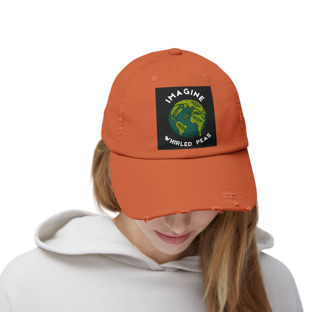 Imagine Whirled Peas Distressed Cap – World Peace Pun Hat