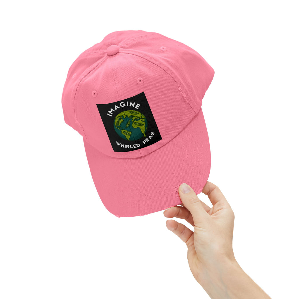 Imagine Whirled Peas Distressed Cap – World Peace Pun Hat