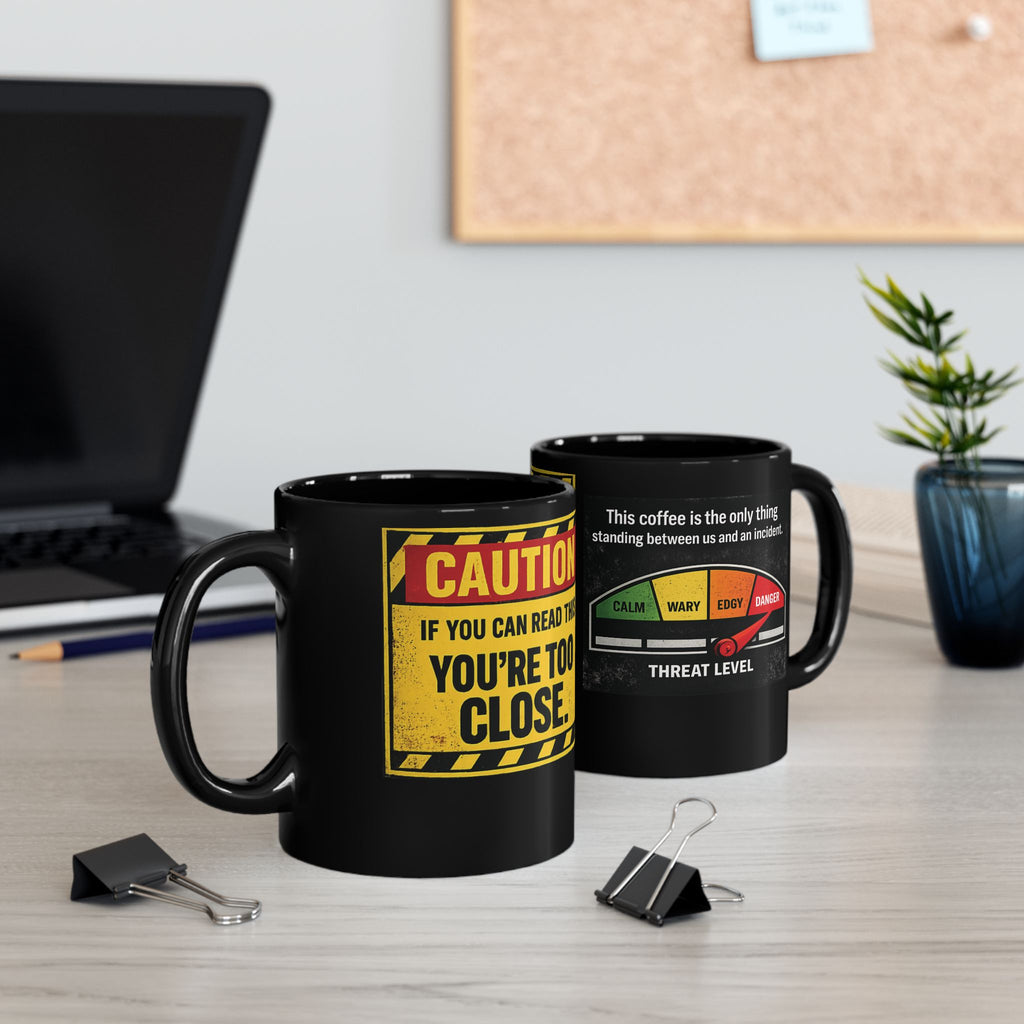 Coffee Threat Level Gauge Mug | Black Ceramic 11oz