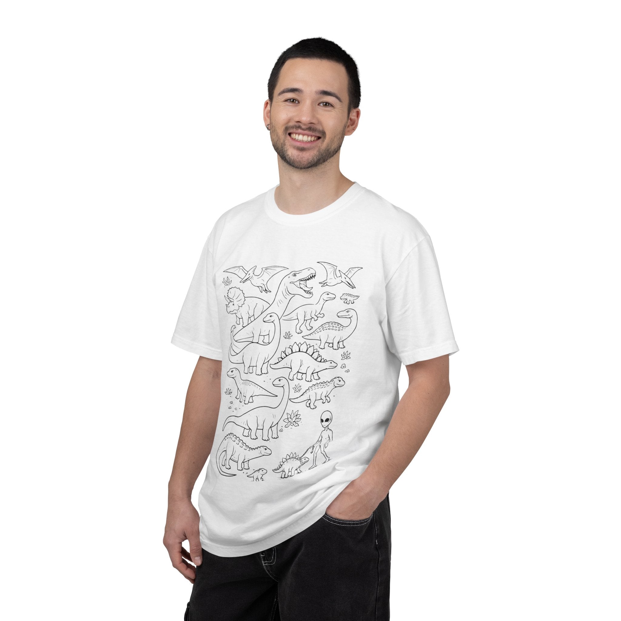 Dinosaur Doodle Tee — Alien & Dino Line Art T-Shirt