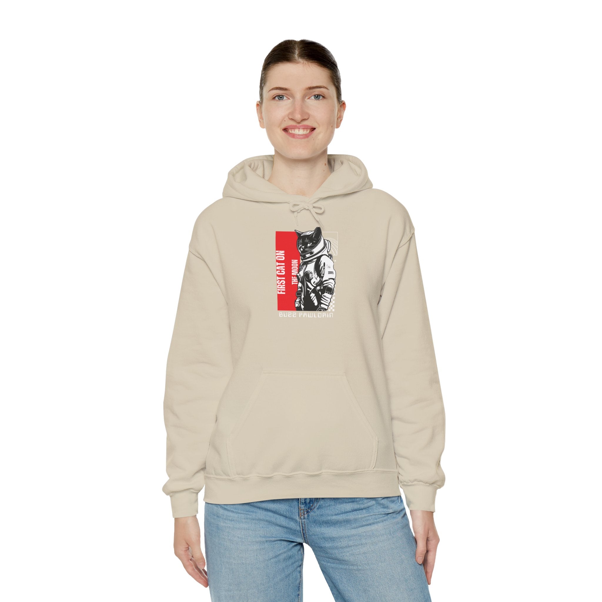 First Cat on the Moon Buzz Pawldrin Astronaut Graphic Unisex Hoodie,