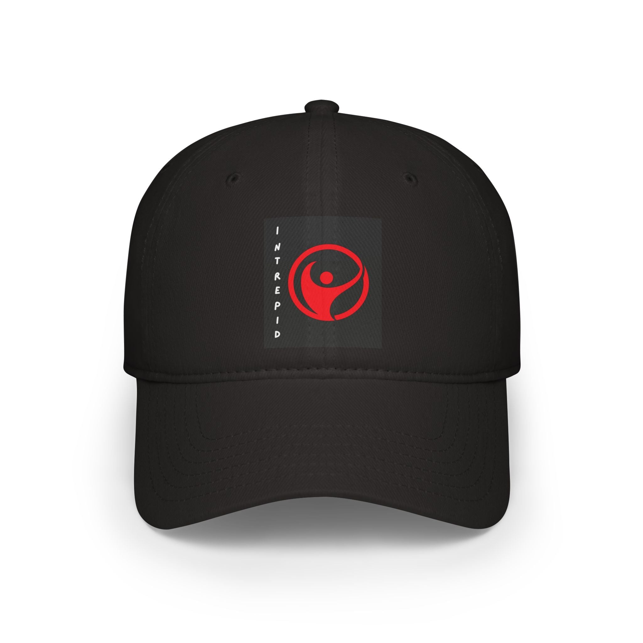 Intrepid Red Circular Logo Baseball Cap | Minimal Emblem, Black Square Patch