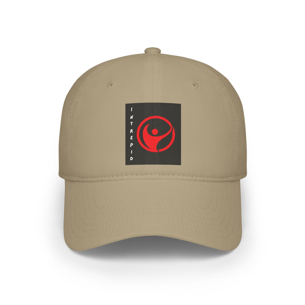 Intrepid Red Circular Logo Baseball Cap | Minimal Emblem, Black Square Patch