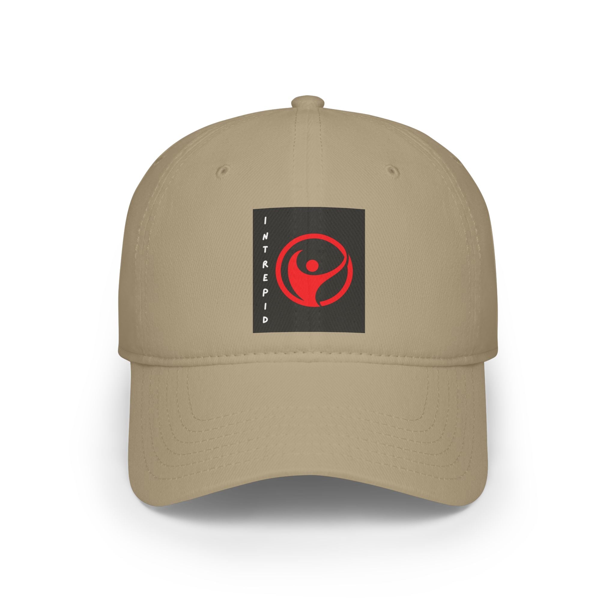 Intrepid Red Circular Logo Baseball Cap | Minimal Emblem, Black Square Patch