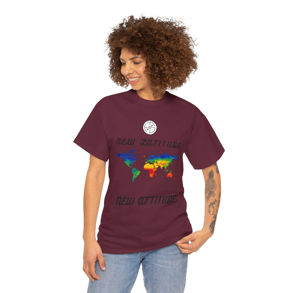 New Latitude New Attitude world map T-Shirt | rainbow map graphic