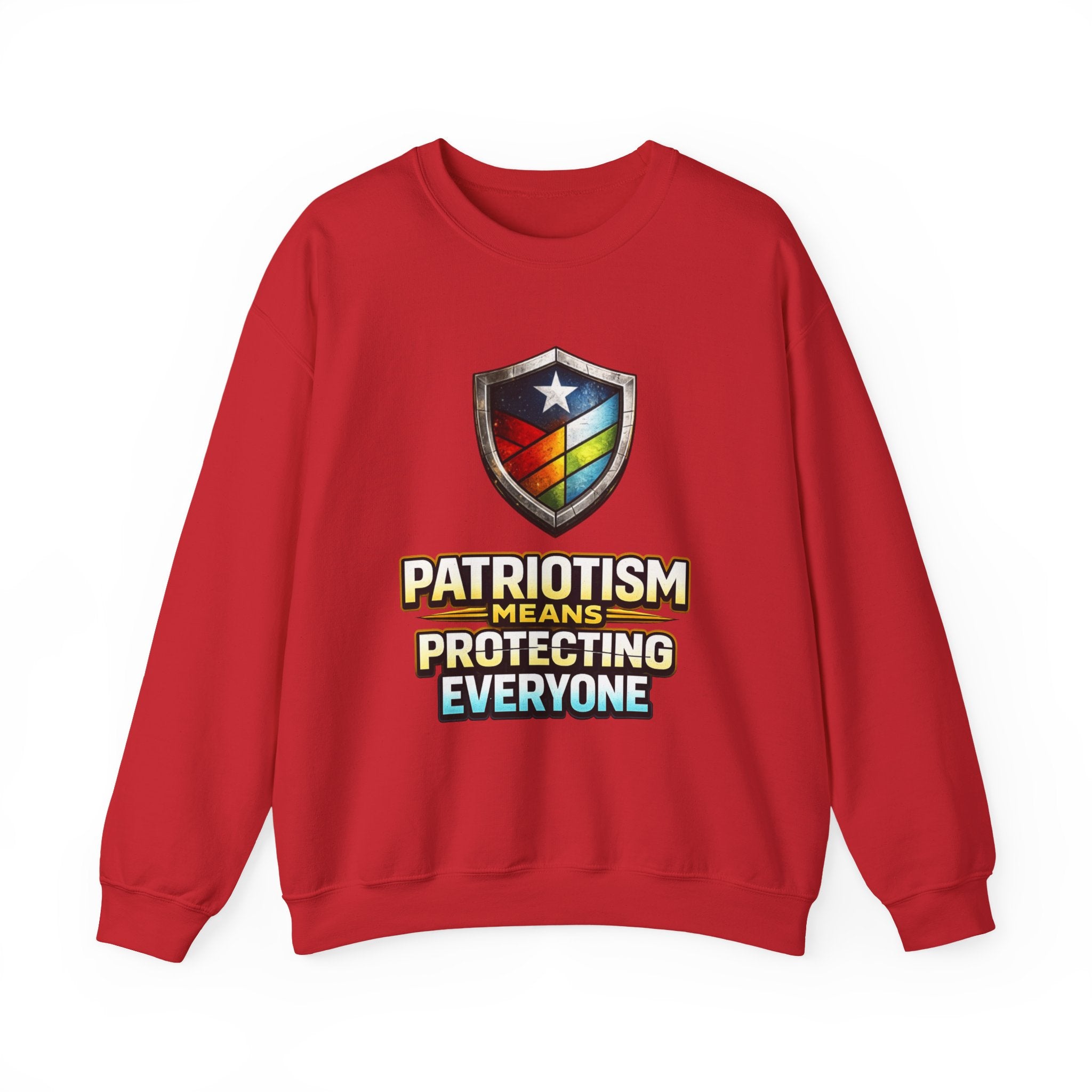 Patriotism Means Protecting Everyone Sweatshirt | Rainbow Shield Flag Design