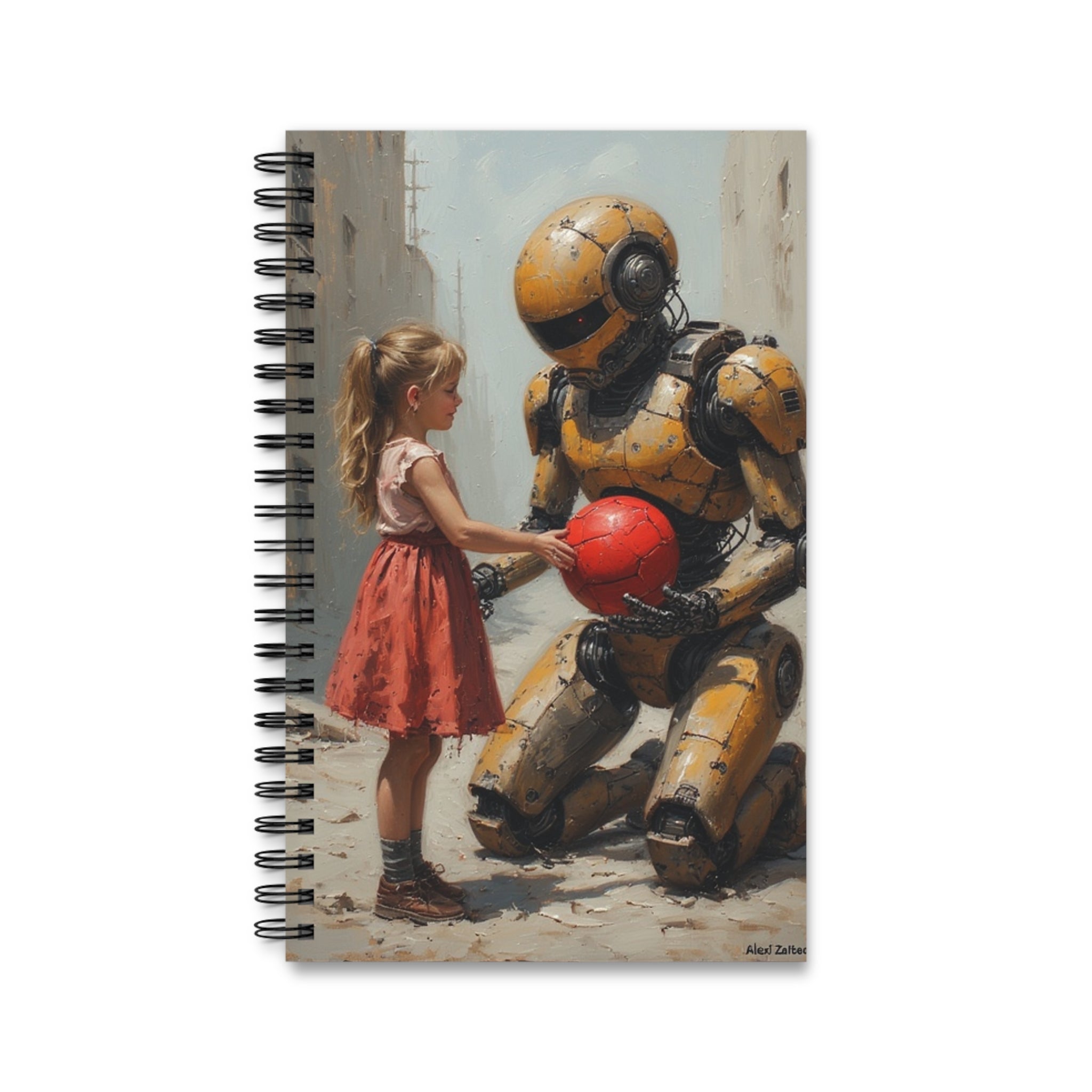 Whimsical Robot & Girl Spiral sketch Journal