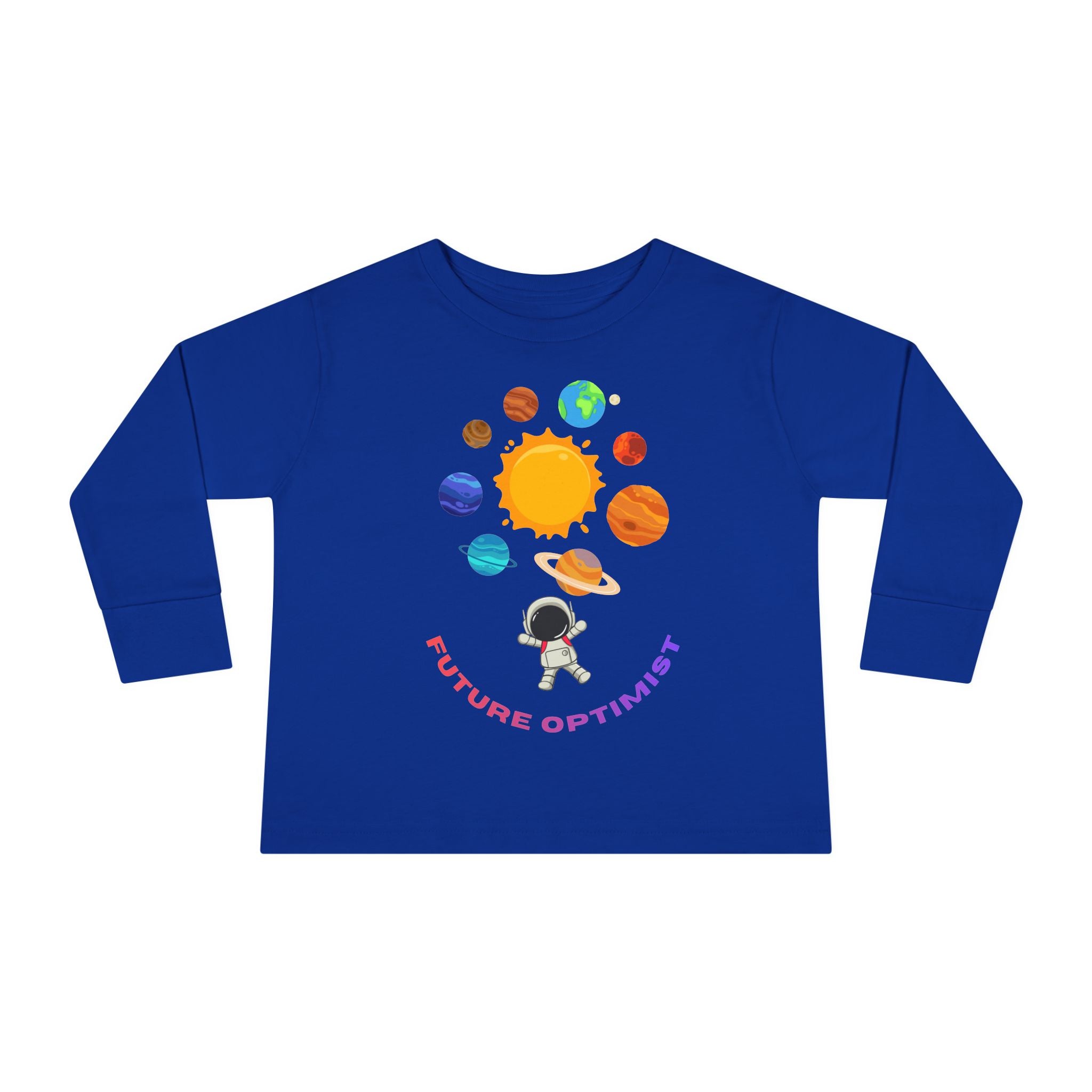 Future Optimist Astronaut toddler long sleeve tee | Solar System planets design