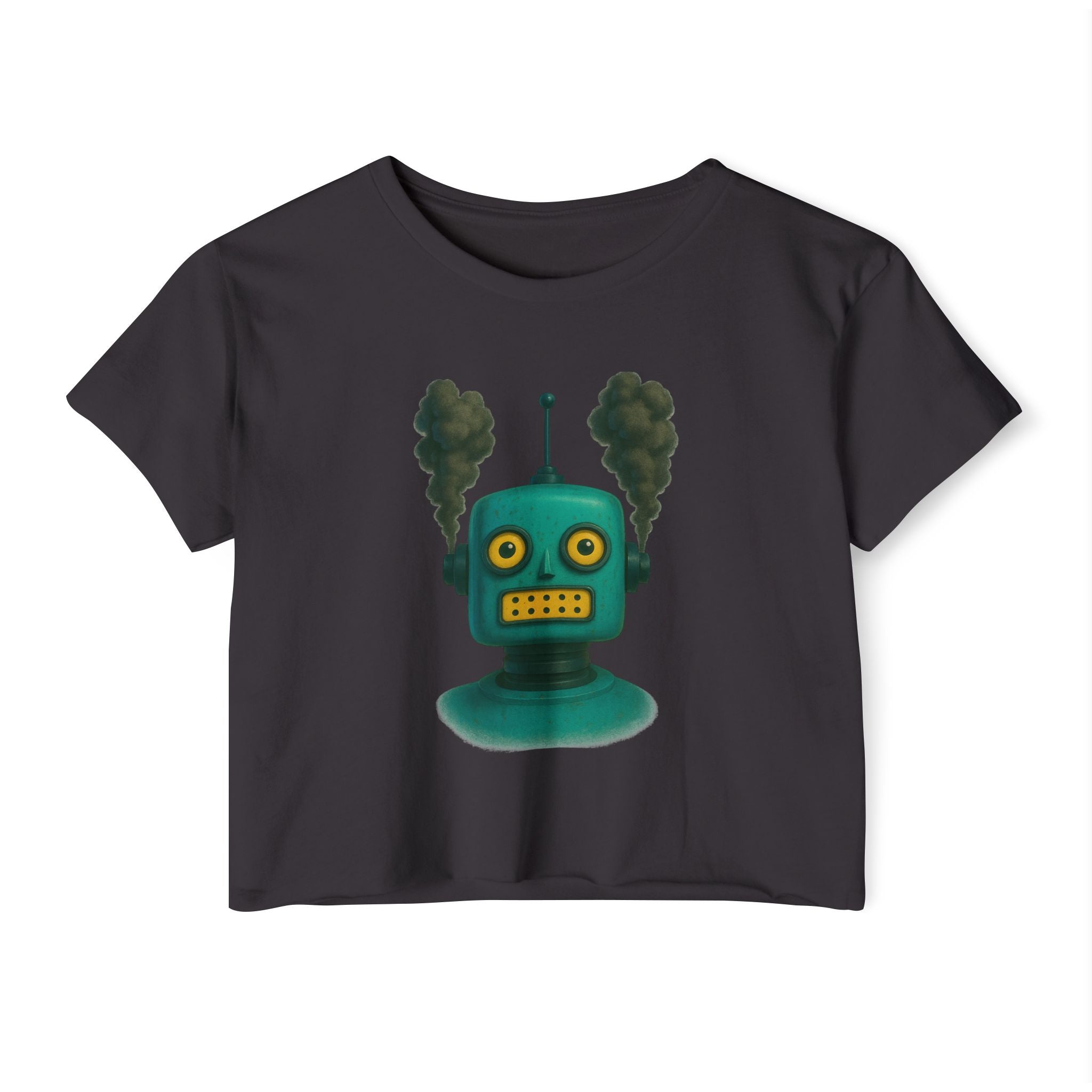 Green Retro Robot Head crop top | Steam-punk robot graphic