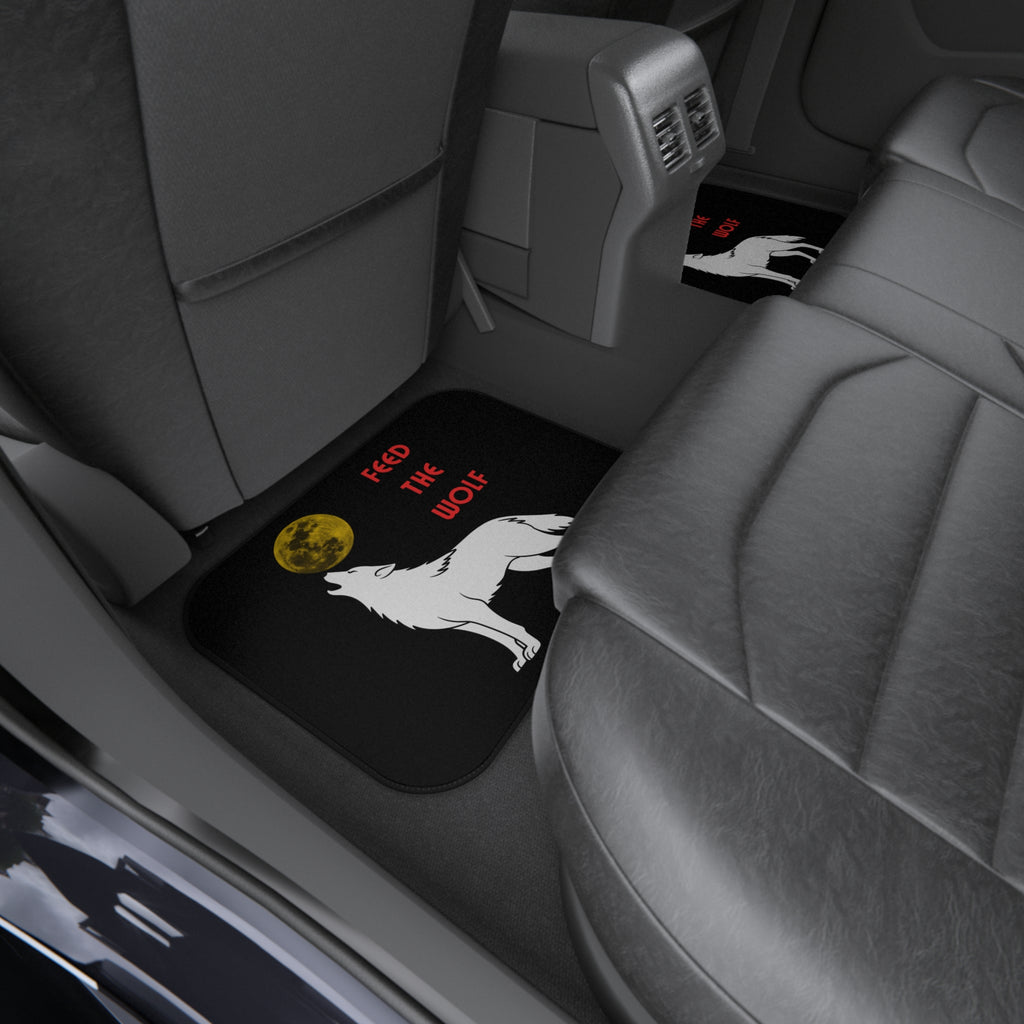 Howling Wolf with Moon car mats | Feed the Wolf floor mats (set of 4)