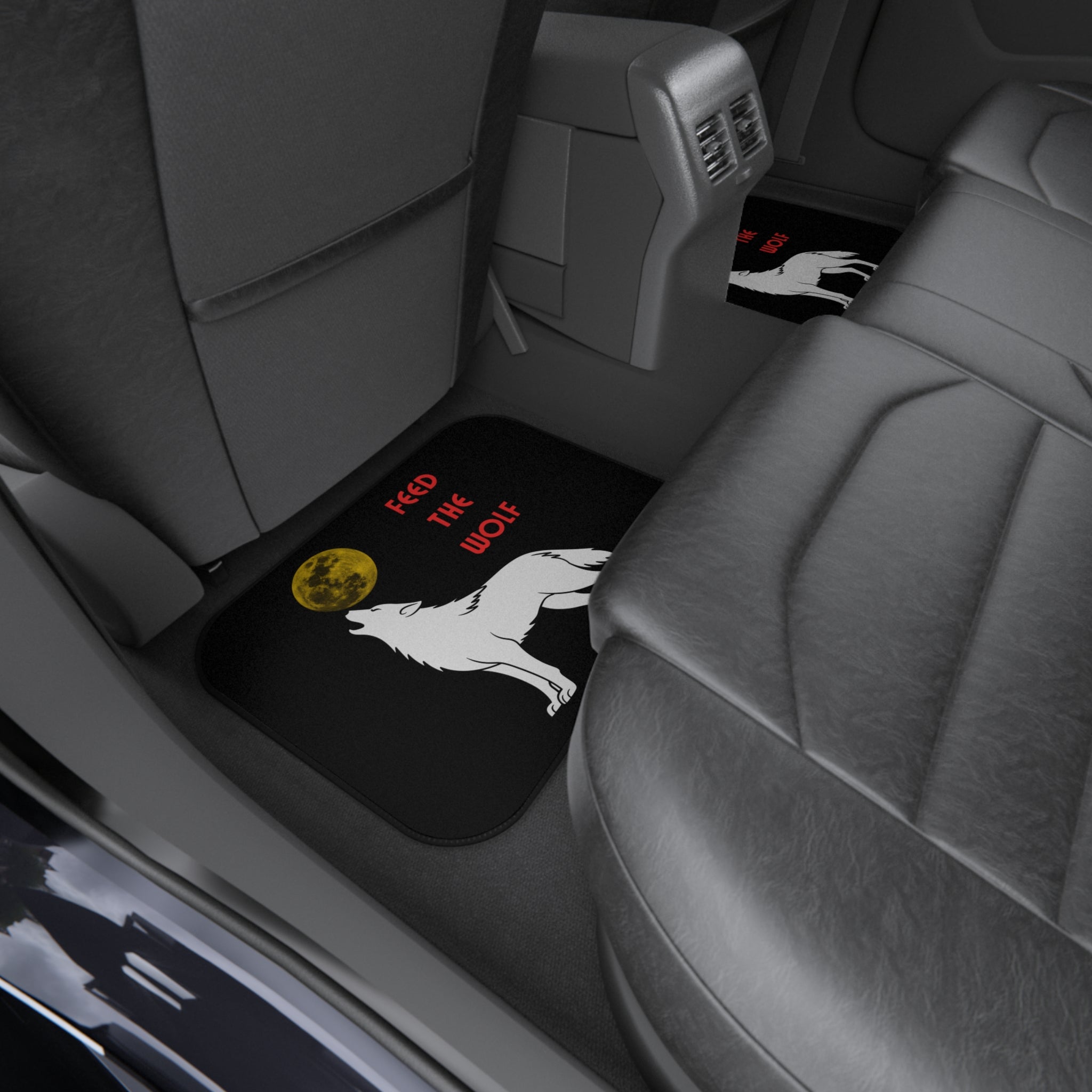 Howling Wolf with Moon car mats | Feed the Wolf floor mats (set of 4)
