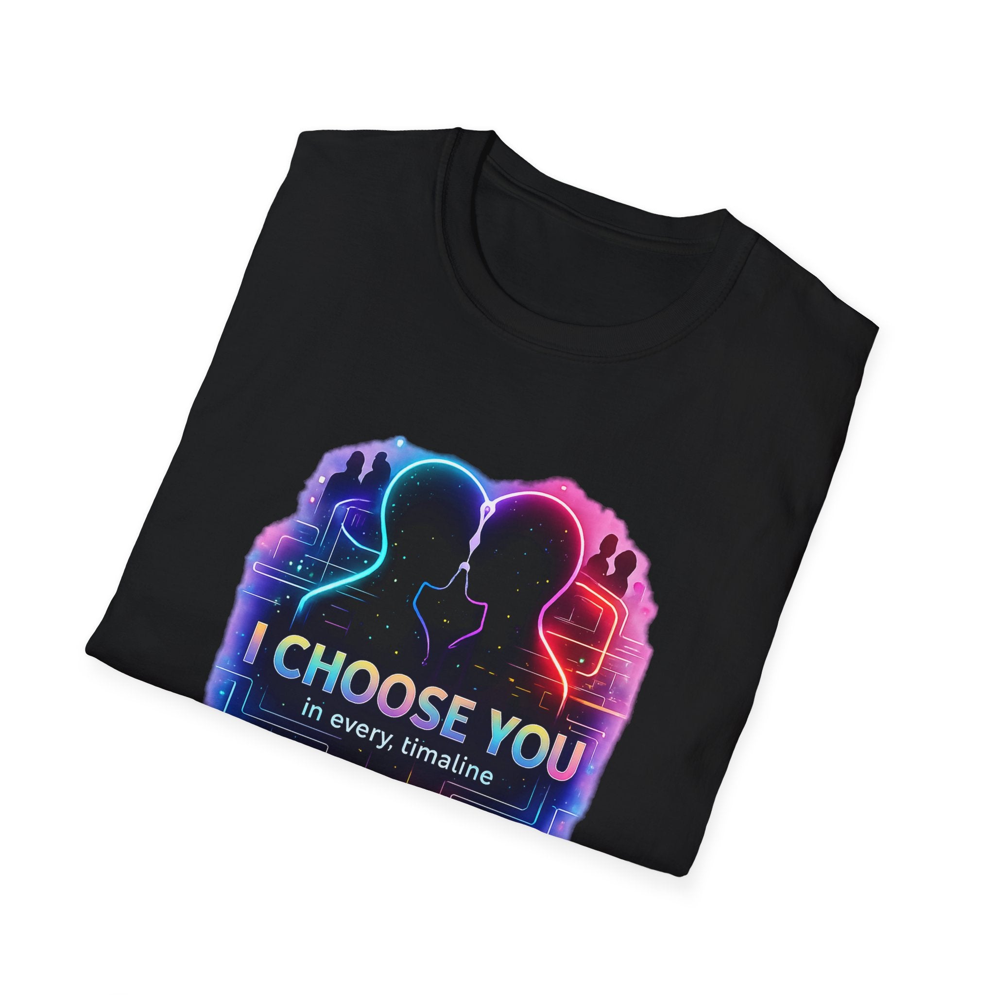 I Choose You  in Every Timeline silhouette heart T-Shirt | Neon LBGTQ couple, love phrase