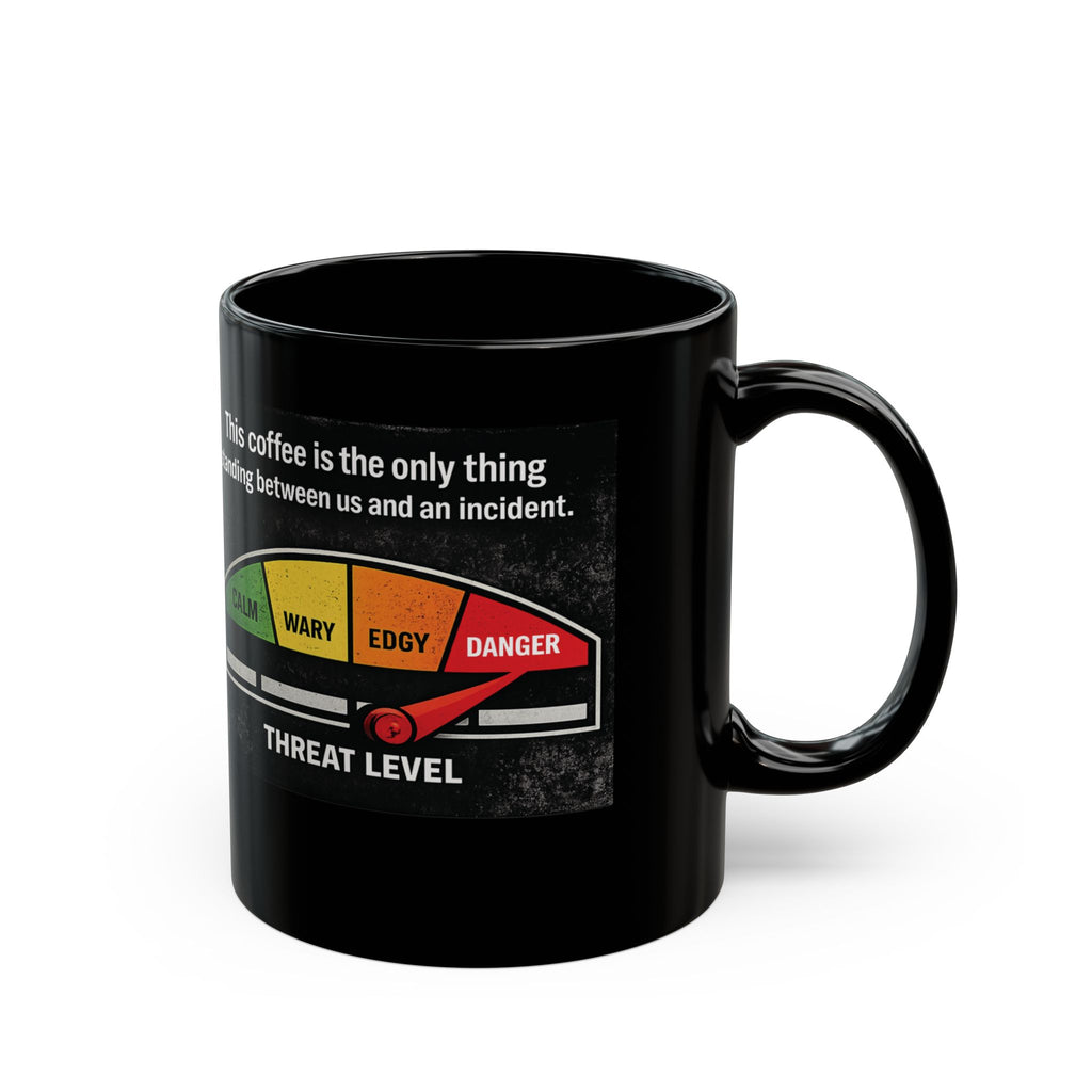Coffee Threat Level Gauge Mug | Black Ceramic 11oz