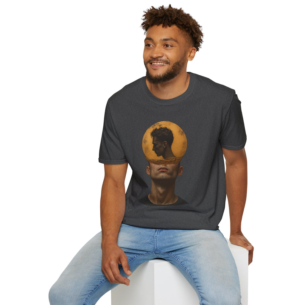 Surreal Double Portrait T-Shirt | Abstract Head Silhouette, Moon Circle