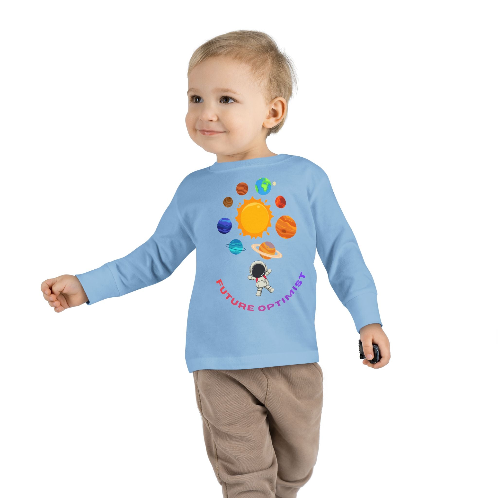 Future Optimist Astronaut toddler long sleeve tee | Solar System planets design