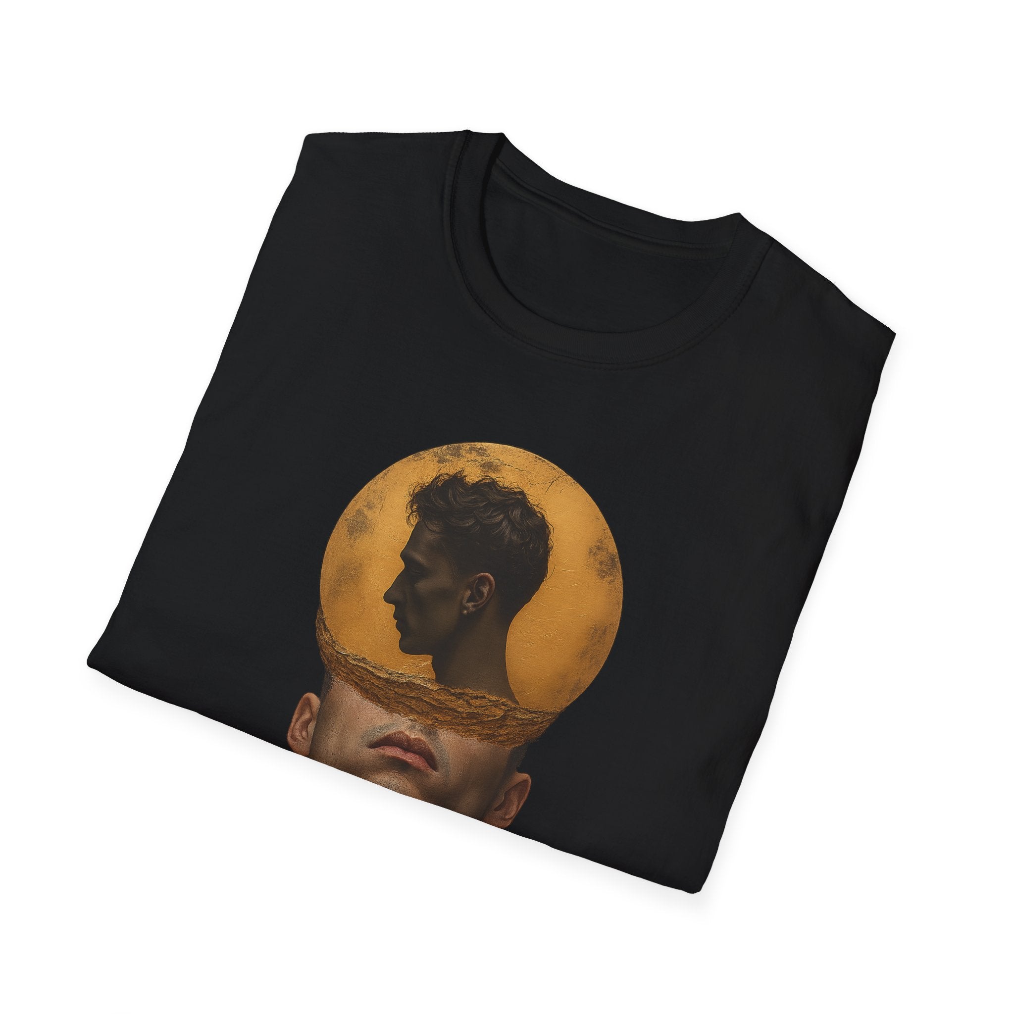 Surreal Double Portrait T-Shirt | Abstract Head Silhouette, Moon Circle