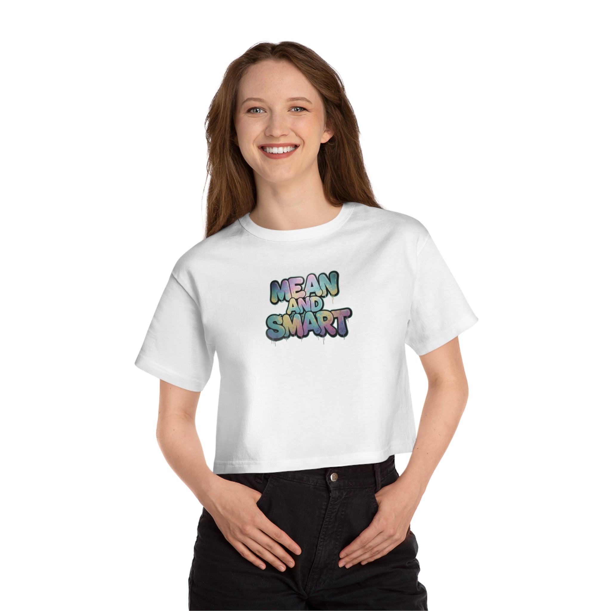Mean and Smart graphic cropped T-Shirt | pastel bubble letters