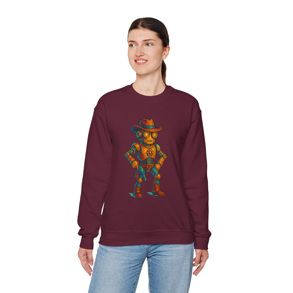 Steampunk Cowboy Robot Crewneck Sweatshirt | Retro Western Robot Artwork