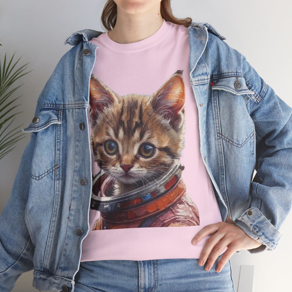 Astronaut Kitty Unisex Heavy Cotton Tee, Cute Cat Shirt, Animal lover gift, Space themed apparel, Funny cat t-shirt, Unique cat design