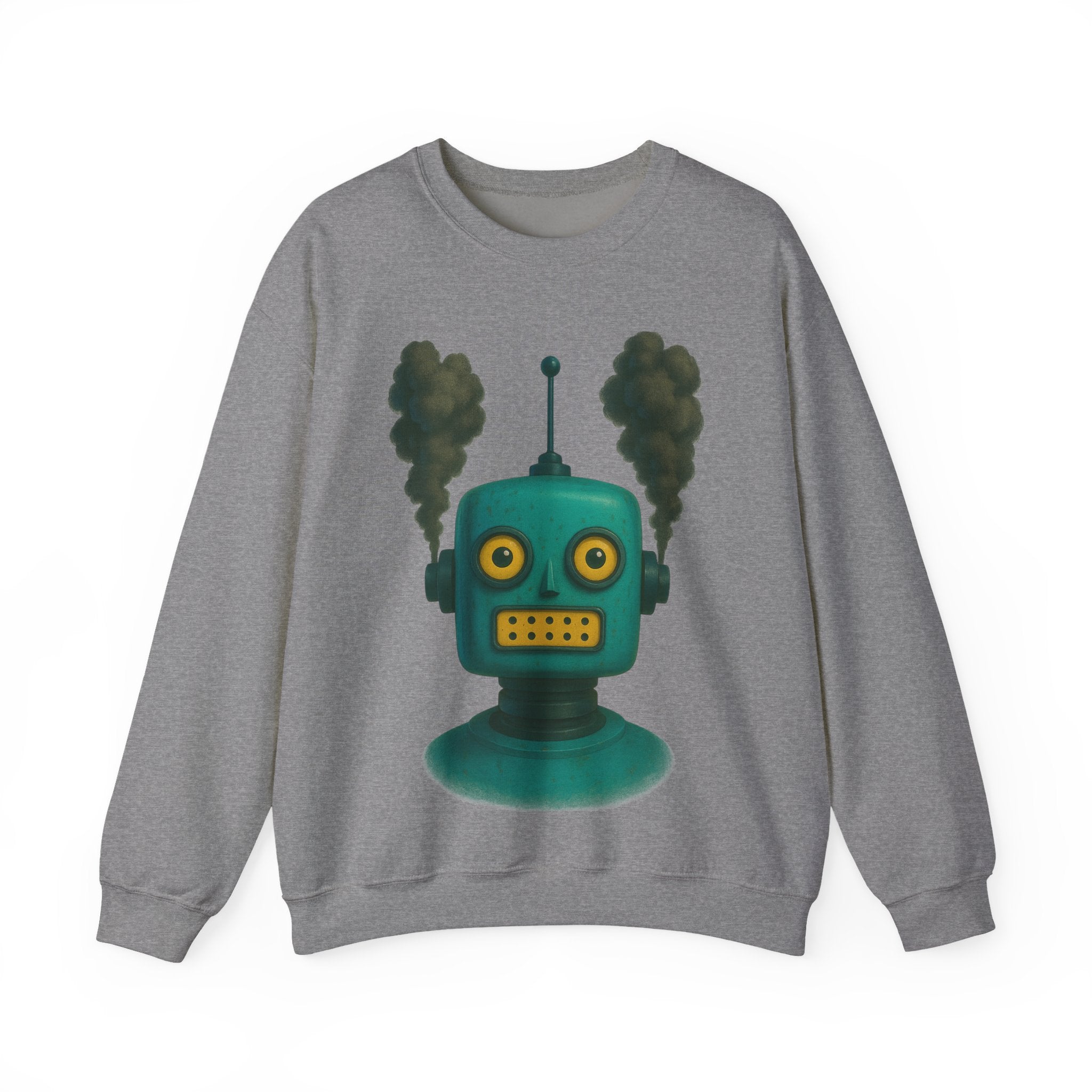 Smoking Robot Graphic Unisex Sweatshirt, Cozy Crewneck Top