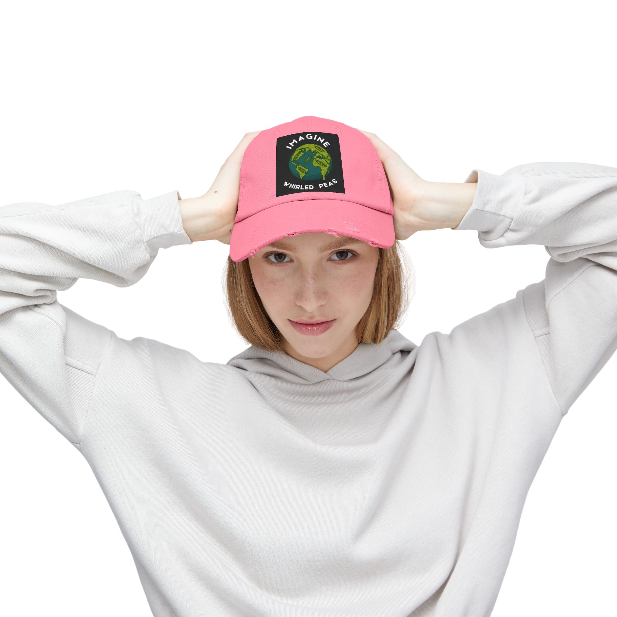 Imagine Whirled Peas Distressed Cap – World Peace Pun Hat