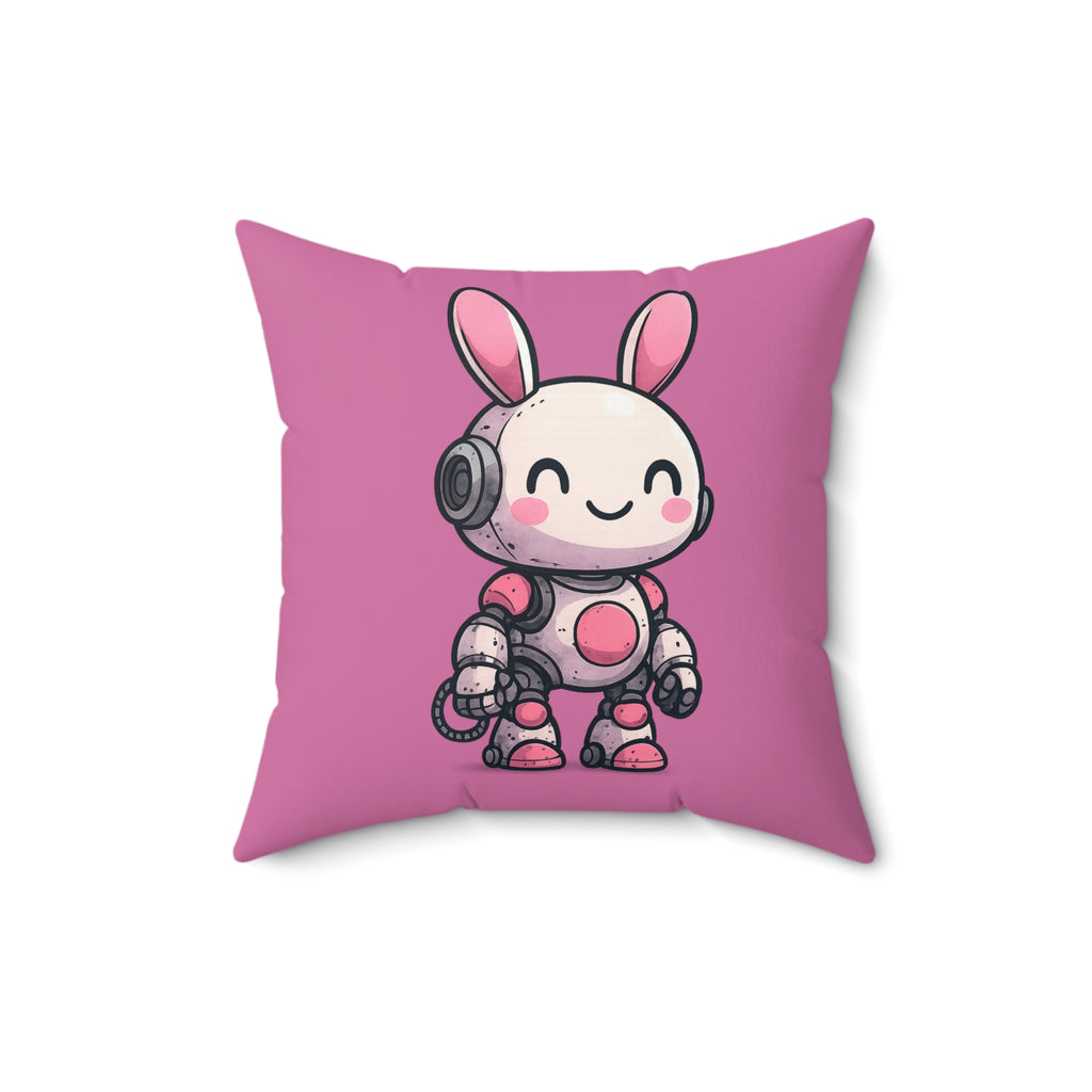 Happy Pink Robot Pillow | Square Throw Pillow, Kids Room Decor